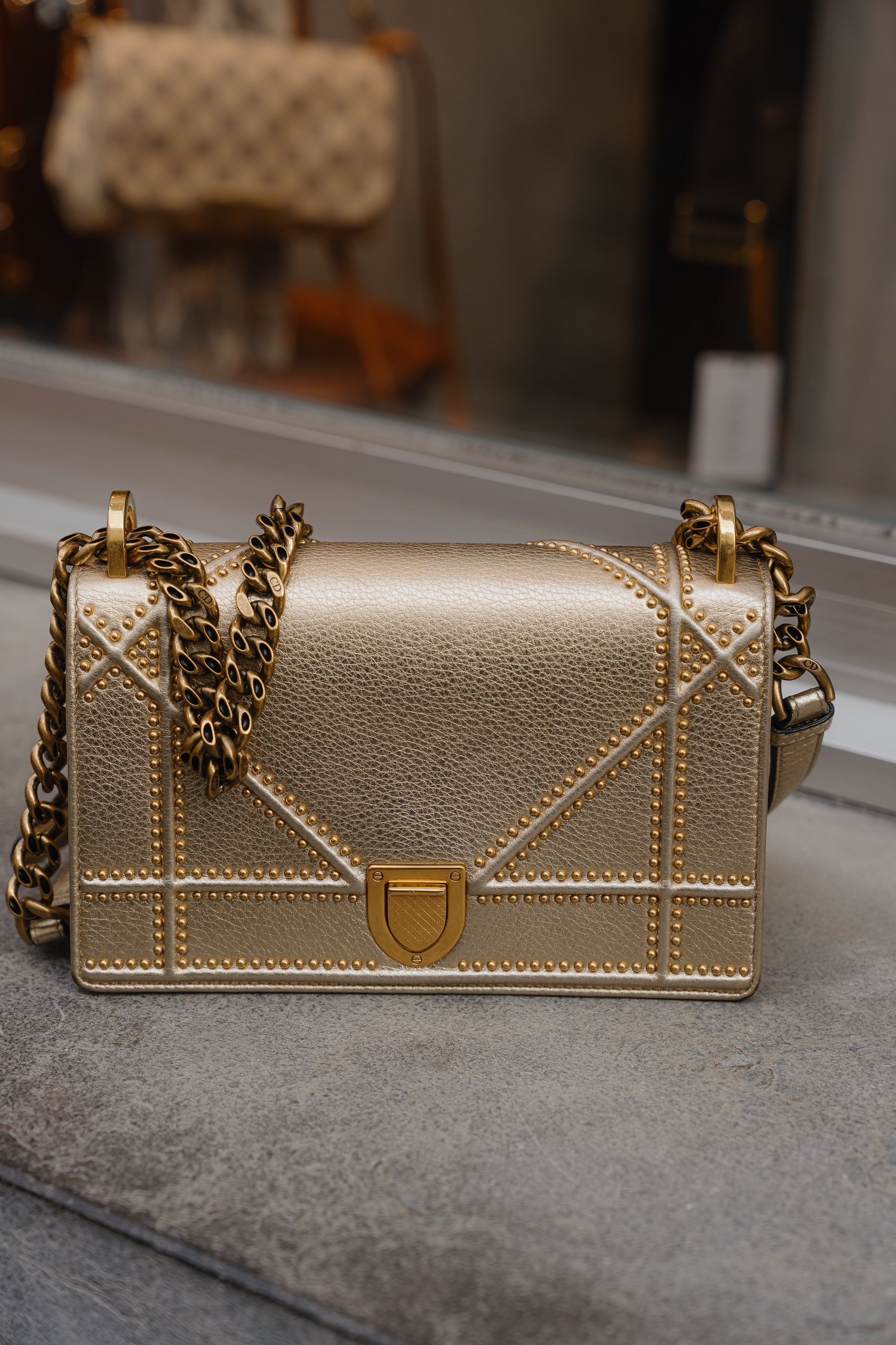 Christian Dior Gold Cannage Diorama Crossbody Bag