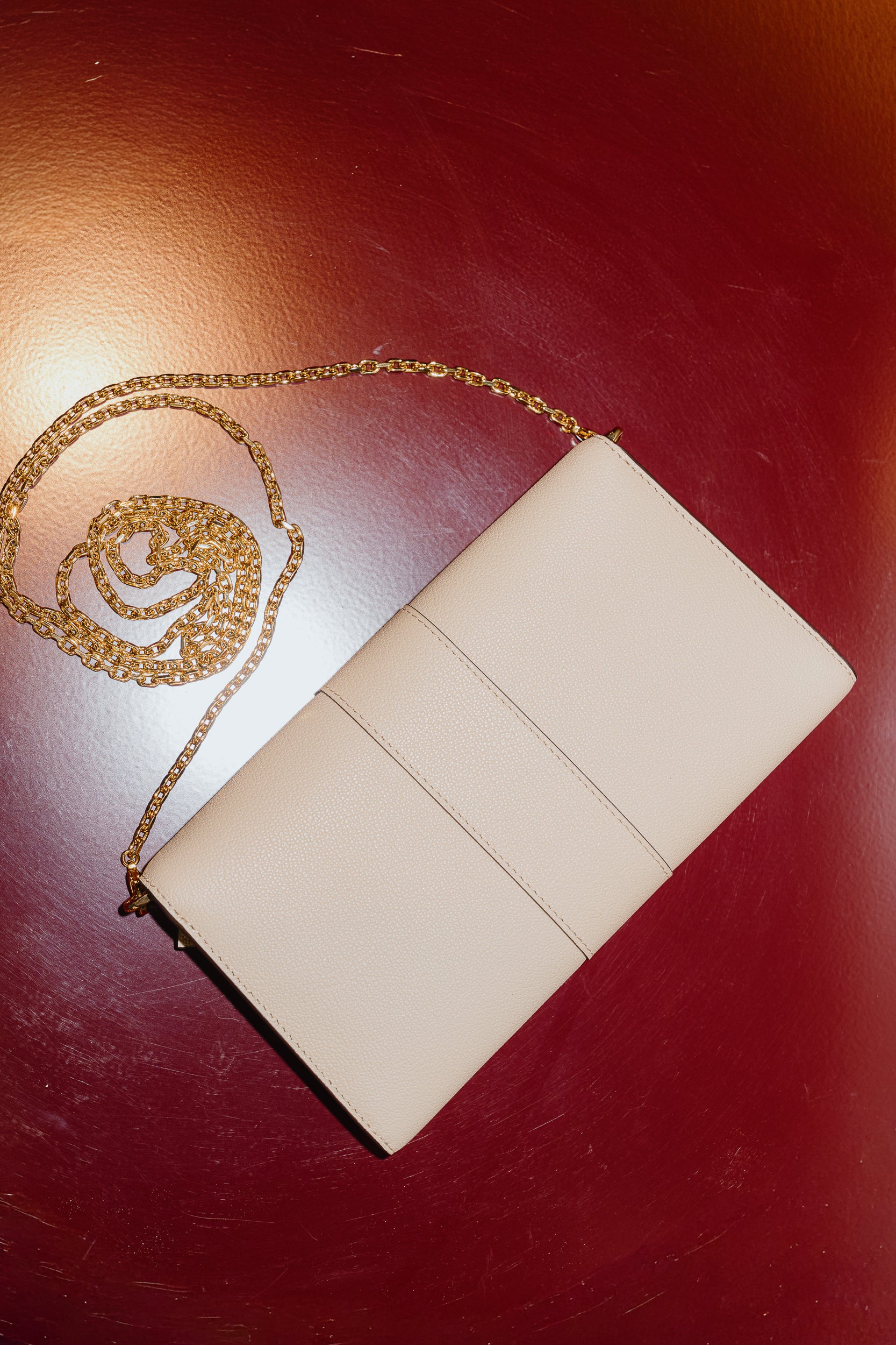 Delvaux Brillant Wallet On Chain in Soft Beige