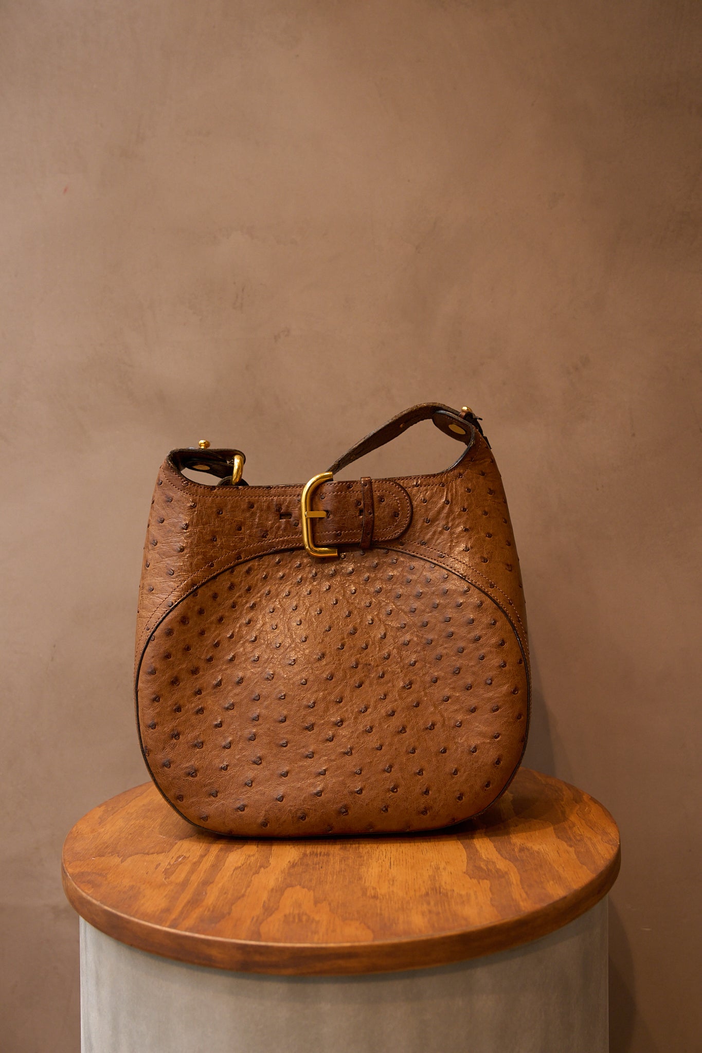 Delvaux Brown Ostrich Souverain Bag