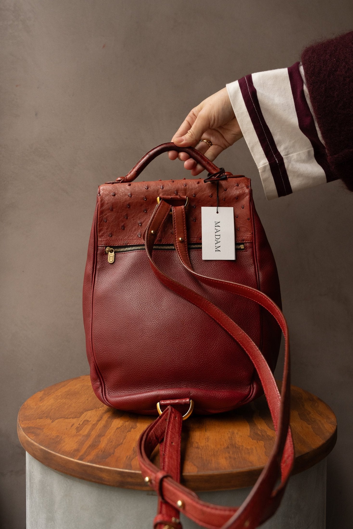 delvaux pebbled leather backpack Delvaux Cristal de Roche Backpack – Ostrich