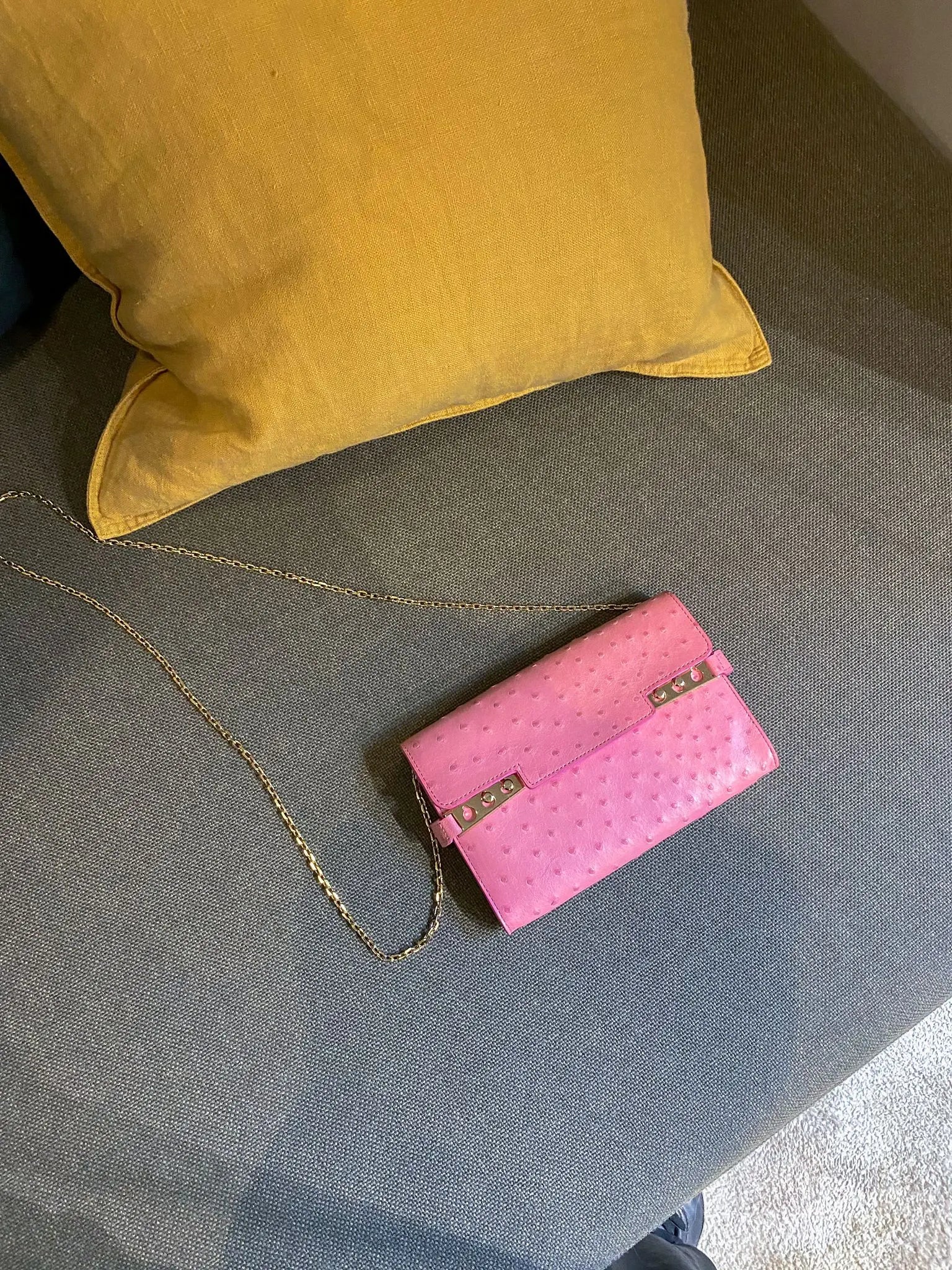 Delvaux Flamingo Ostrich Tempête Clutch Wallet On Chain