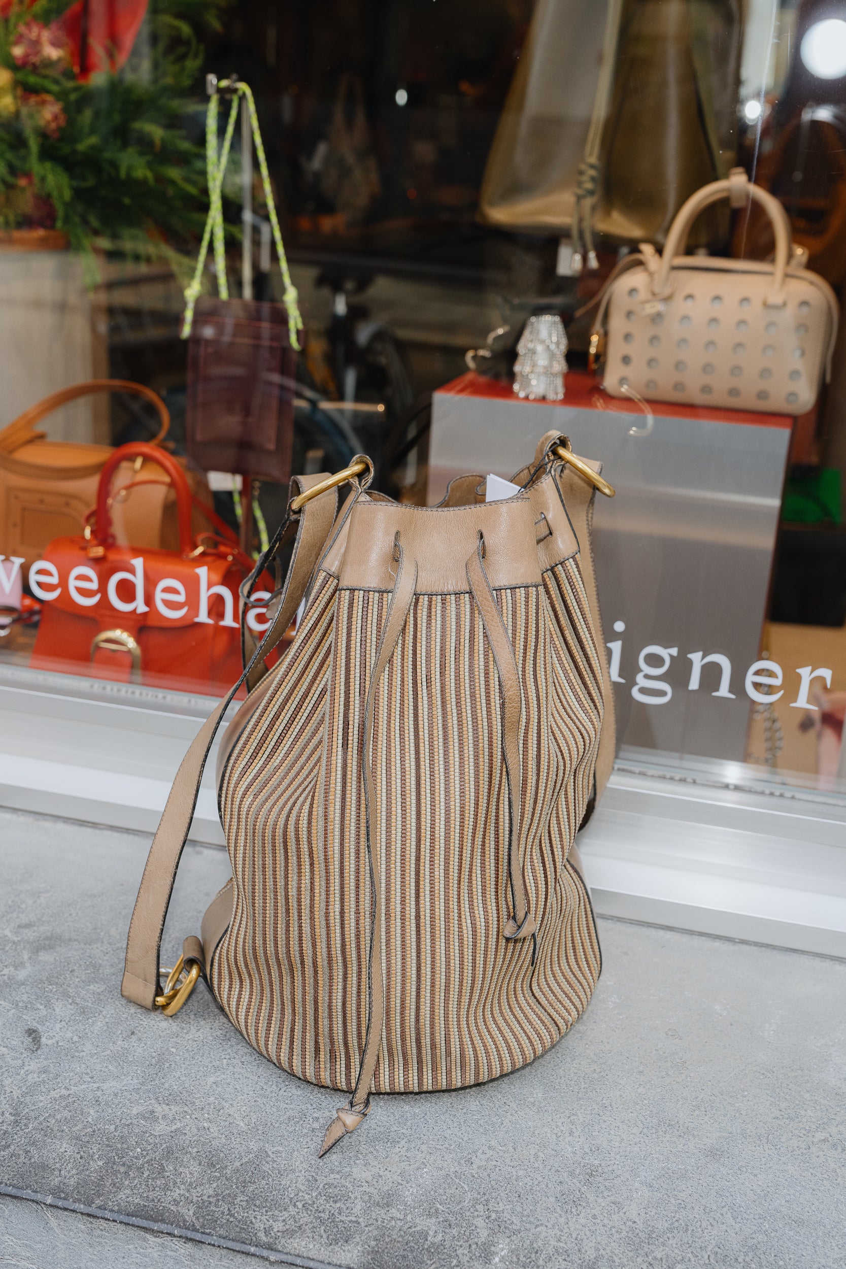 Delvaux Light Brown Gibus Toile de Cuir Bucket Bag