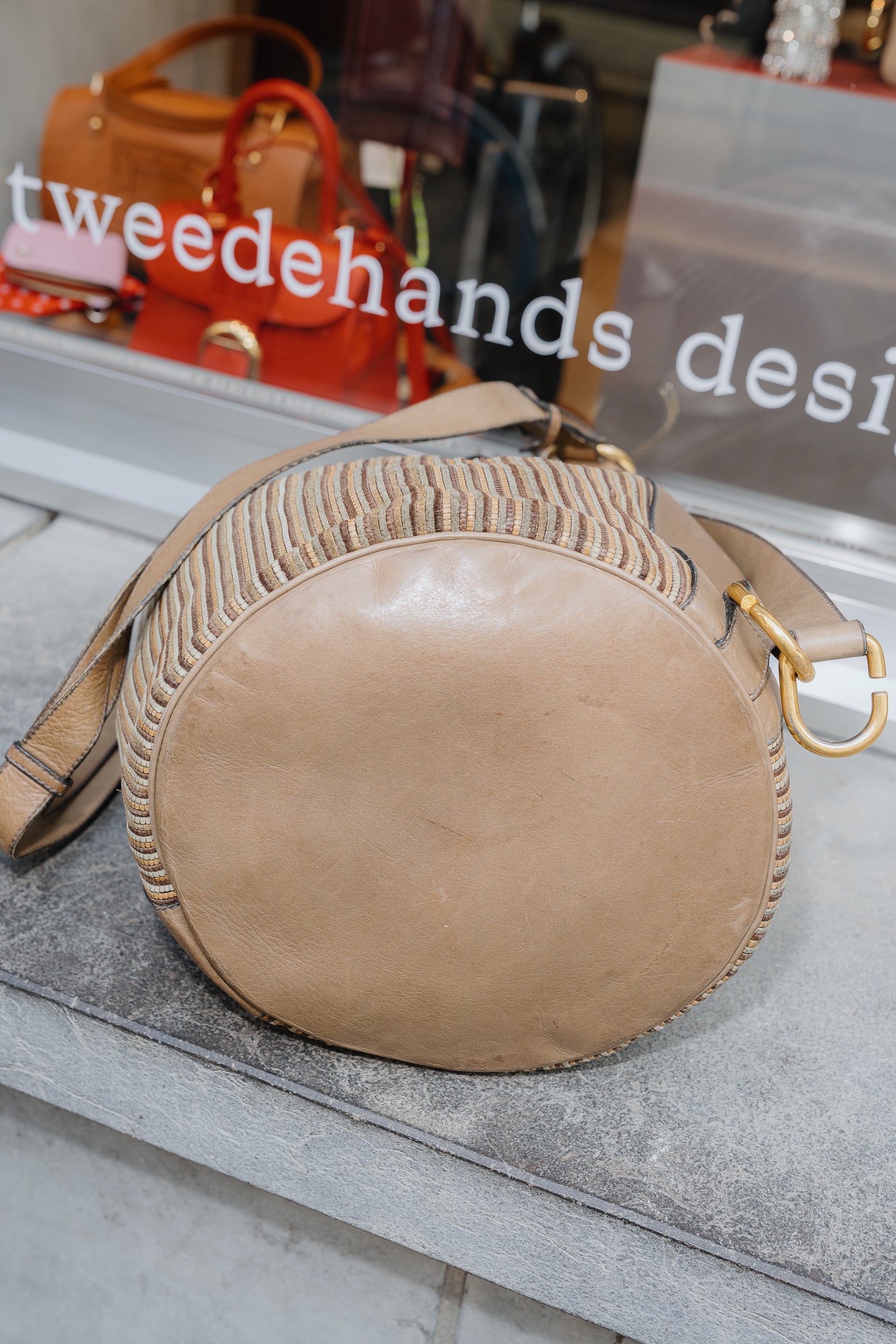 Delvaux Light Brown Gibus Toile de Cuir Bucket Bag