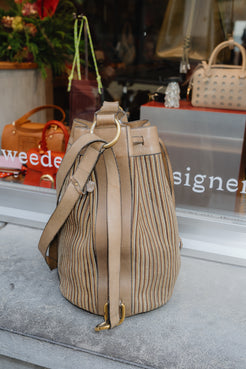Delvaux Light Brown Gibus Toile de Cuir Bucket Bag