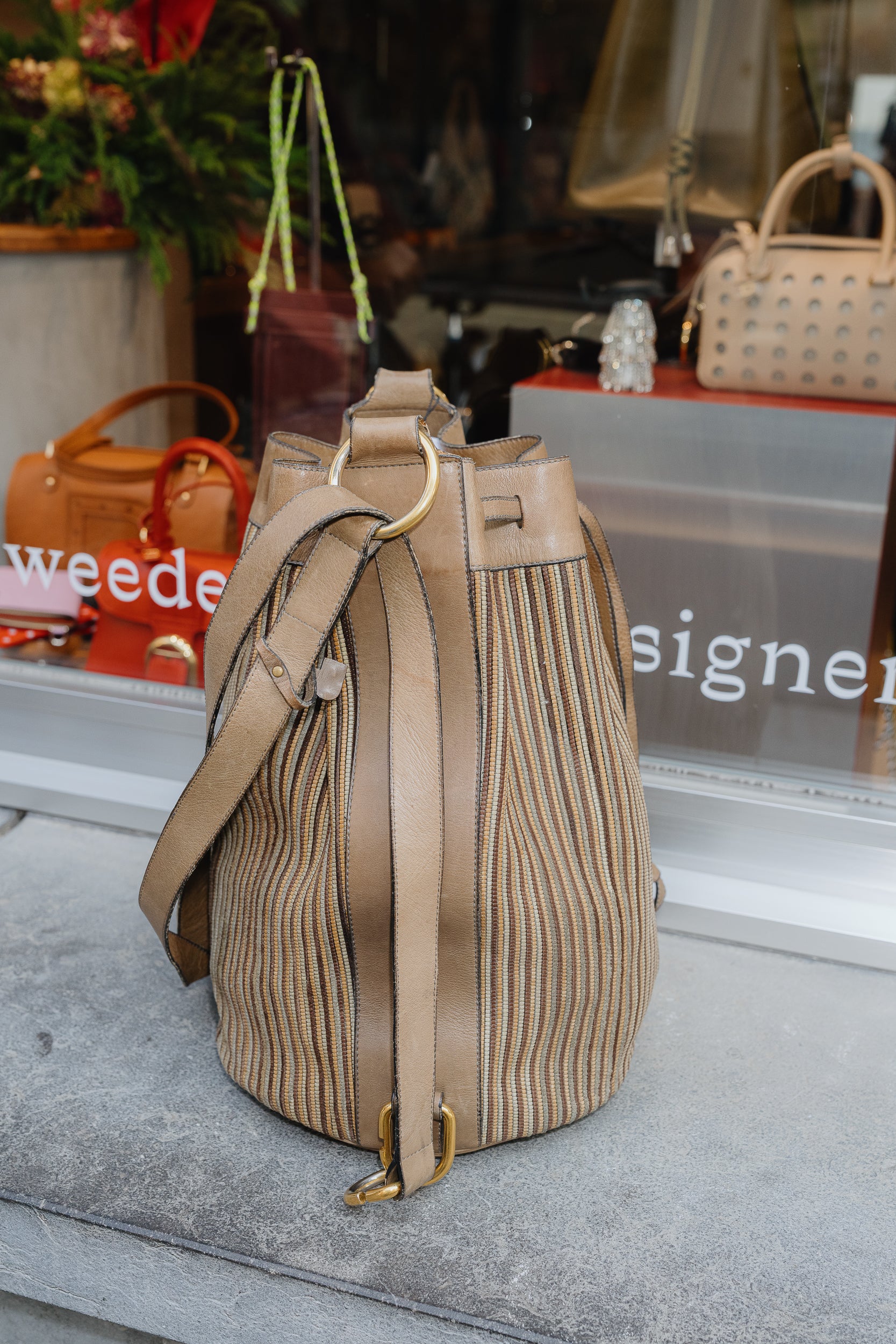 Delvaux Light Brown Gibus Toile de Cuir Bucket Bag