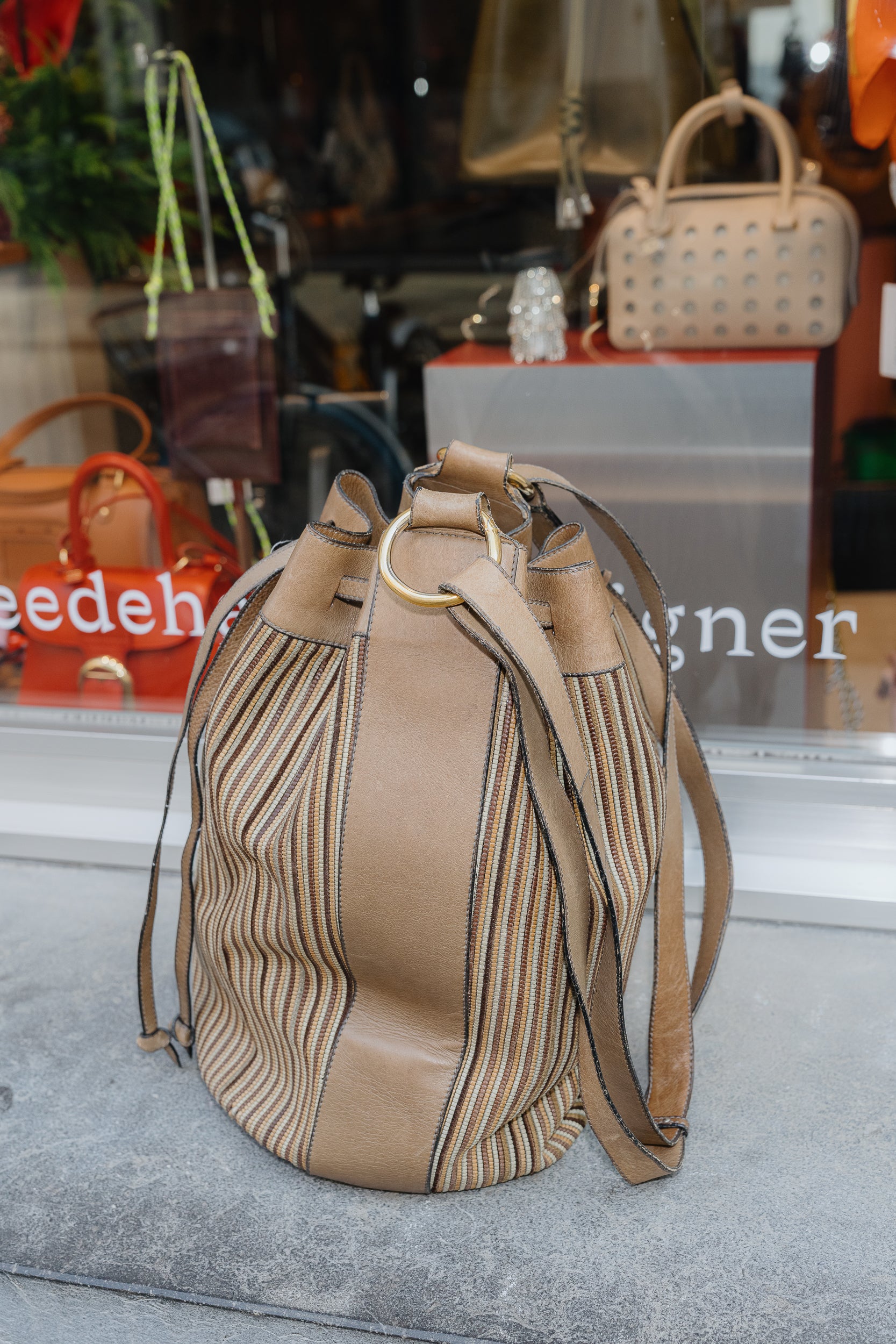 Delvaux Light Brown Gibus Toile de Cuir Bucket Bag