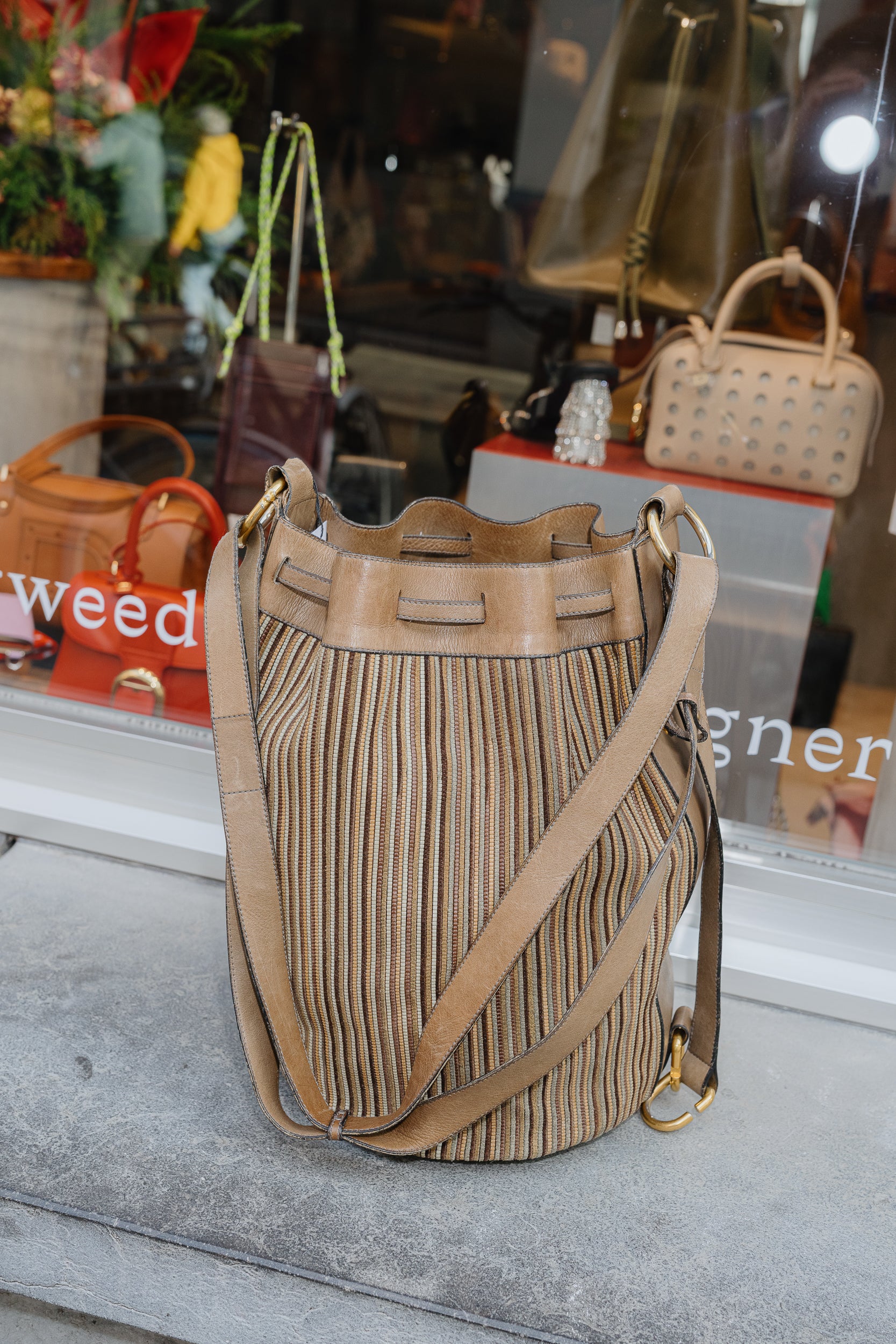 Delvaux Light Brown Gibus Toile de Cuir Bucket Bag