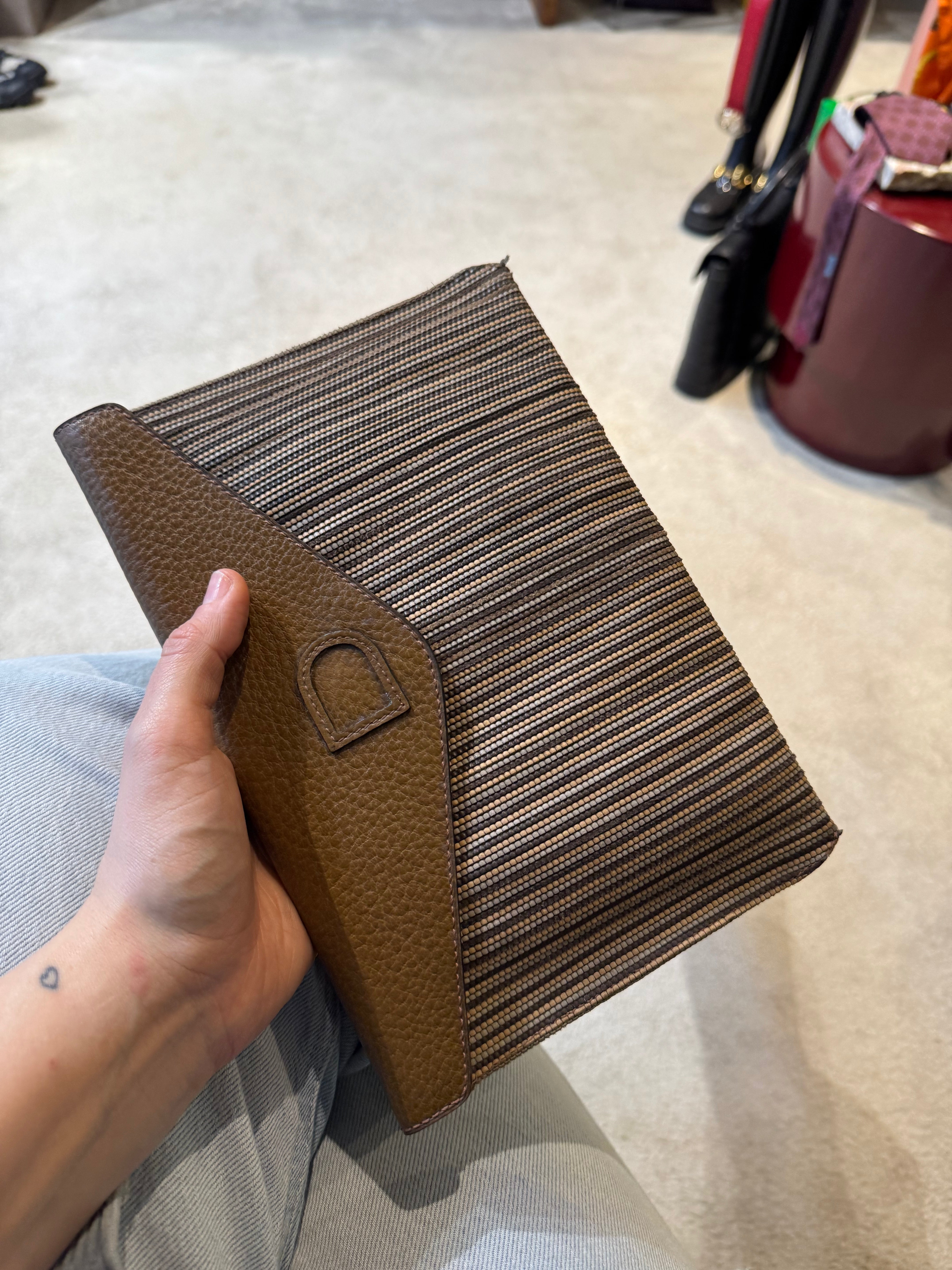 Delvaux Pochette Toile De Cuir