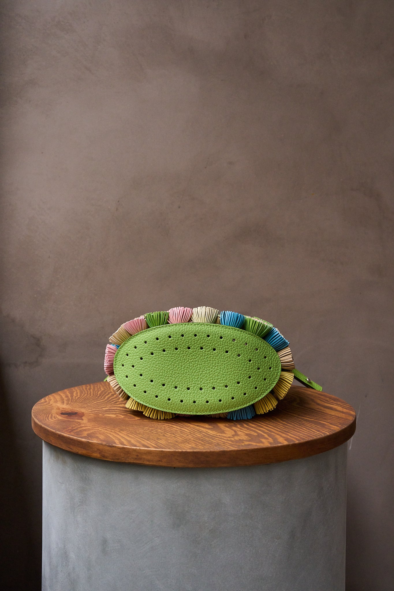 Delvaux Taurillon Soft Mini Pompons Pin Bucket – Multicolor Aloe