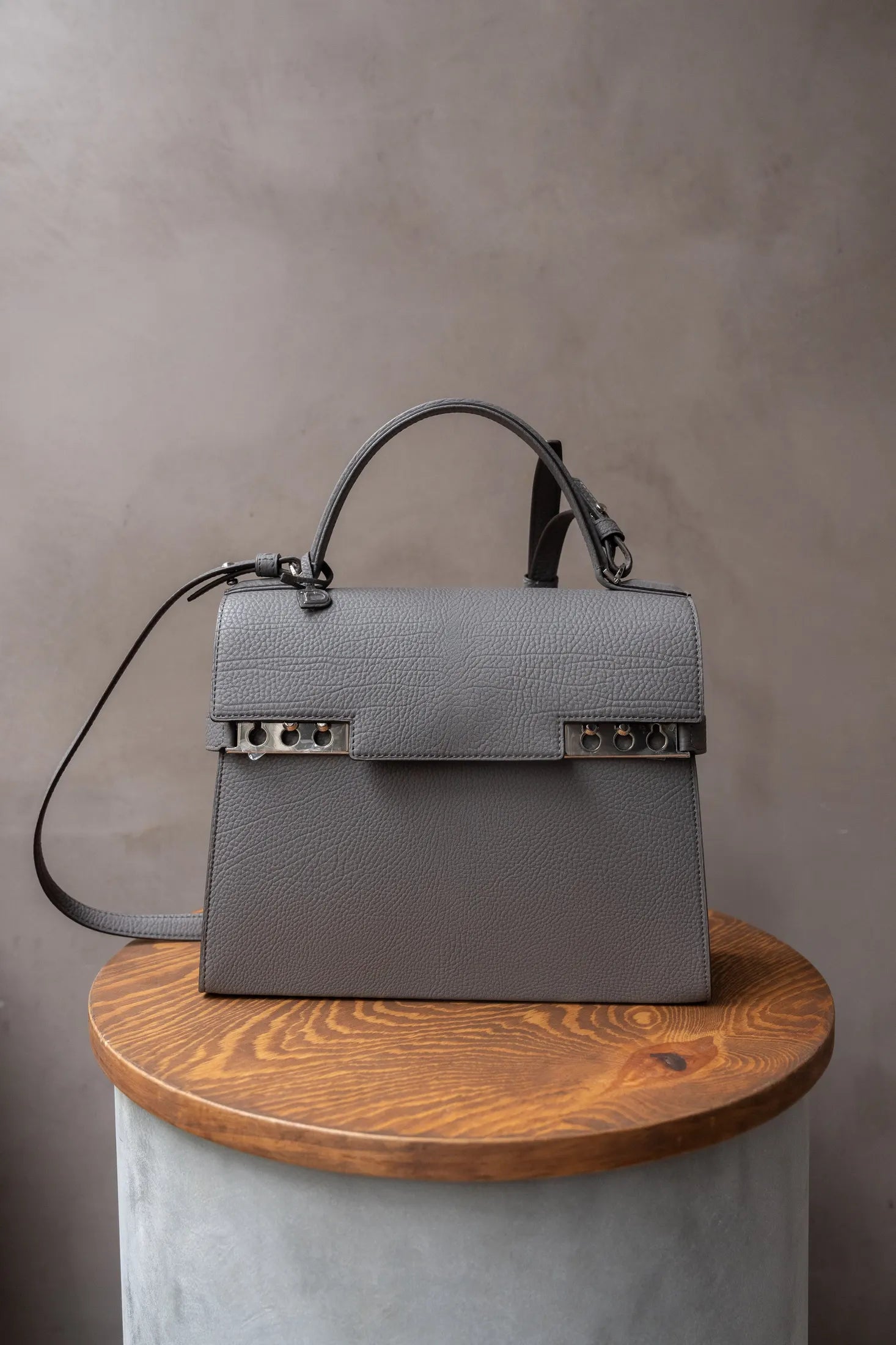Delvaux Tempete Mm Stone Crispy Calf Bag