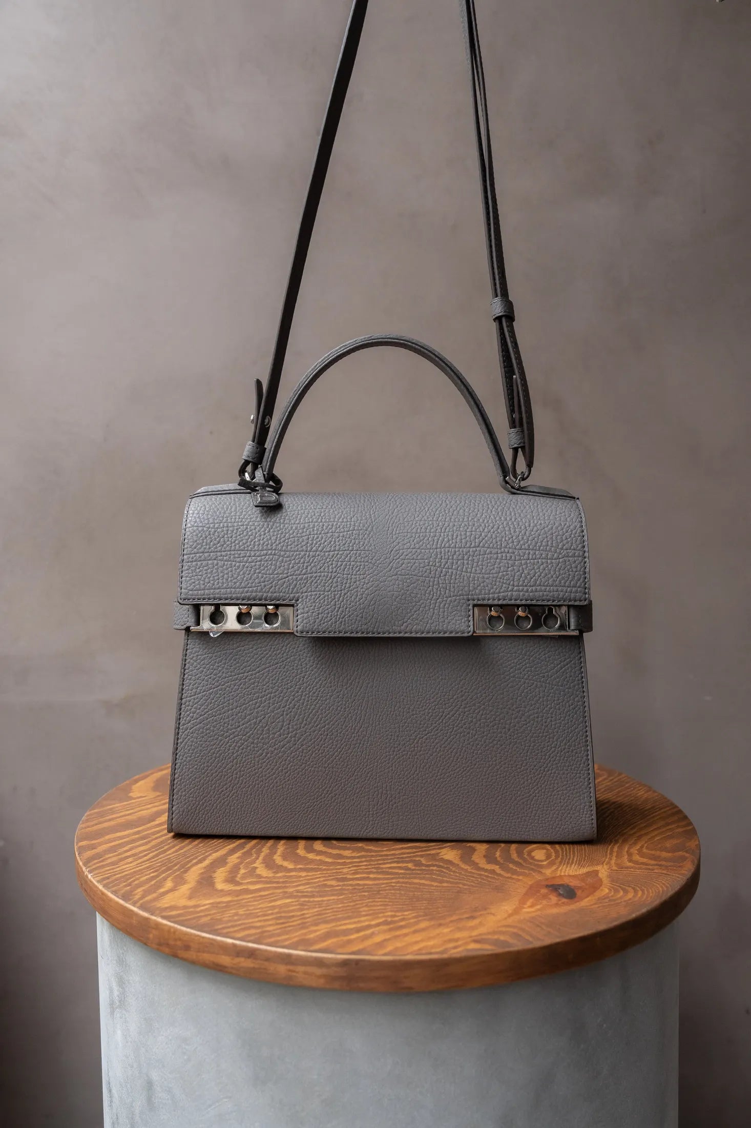 Delvaux Tempete Mm Stone Crispy Calf Bag