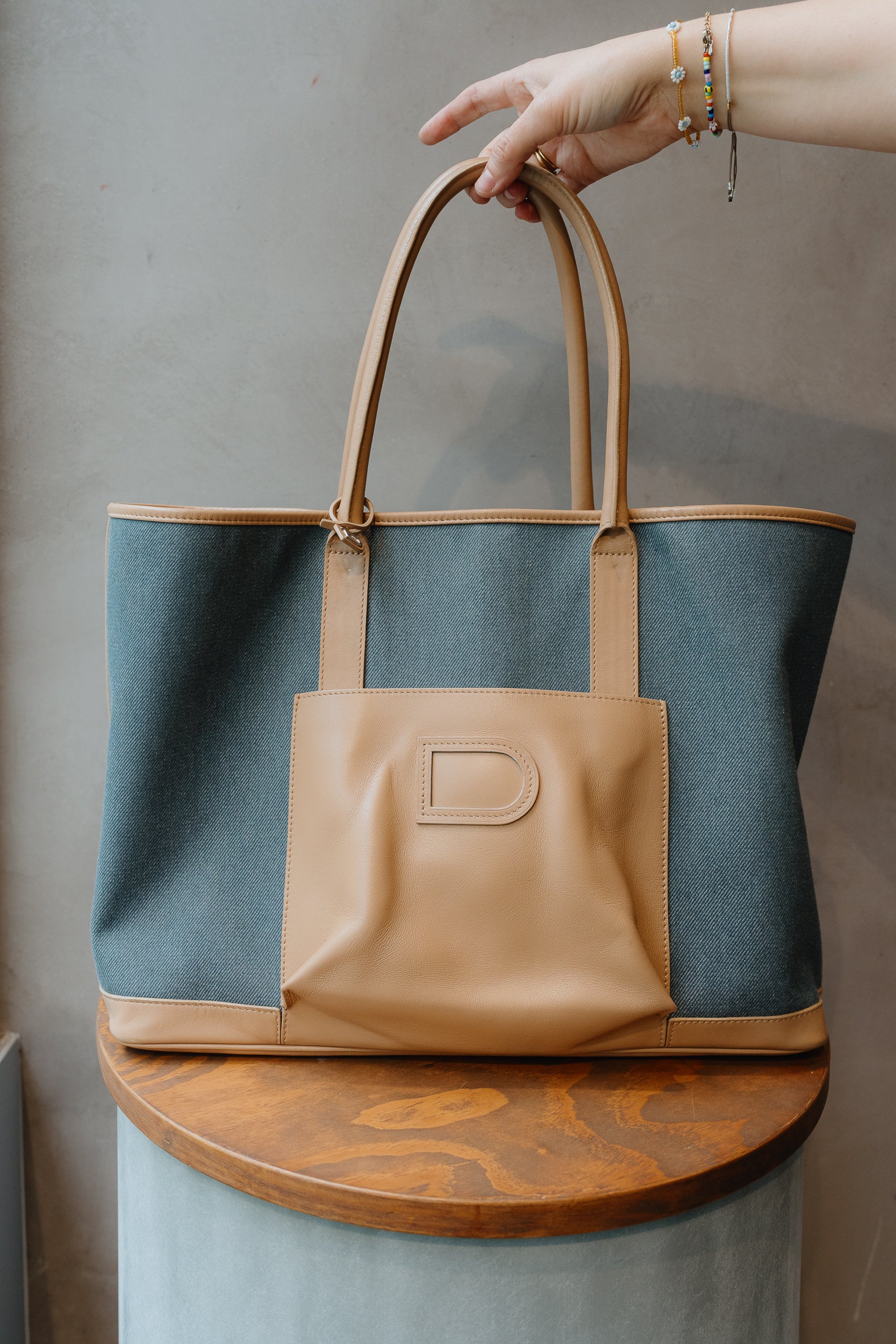 Delvaux Toile D & Leather Cabas Shoppe