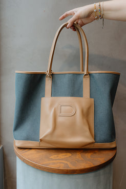 Delvaux Toile D & Leather Cabas Shoppe