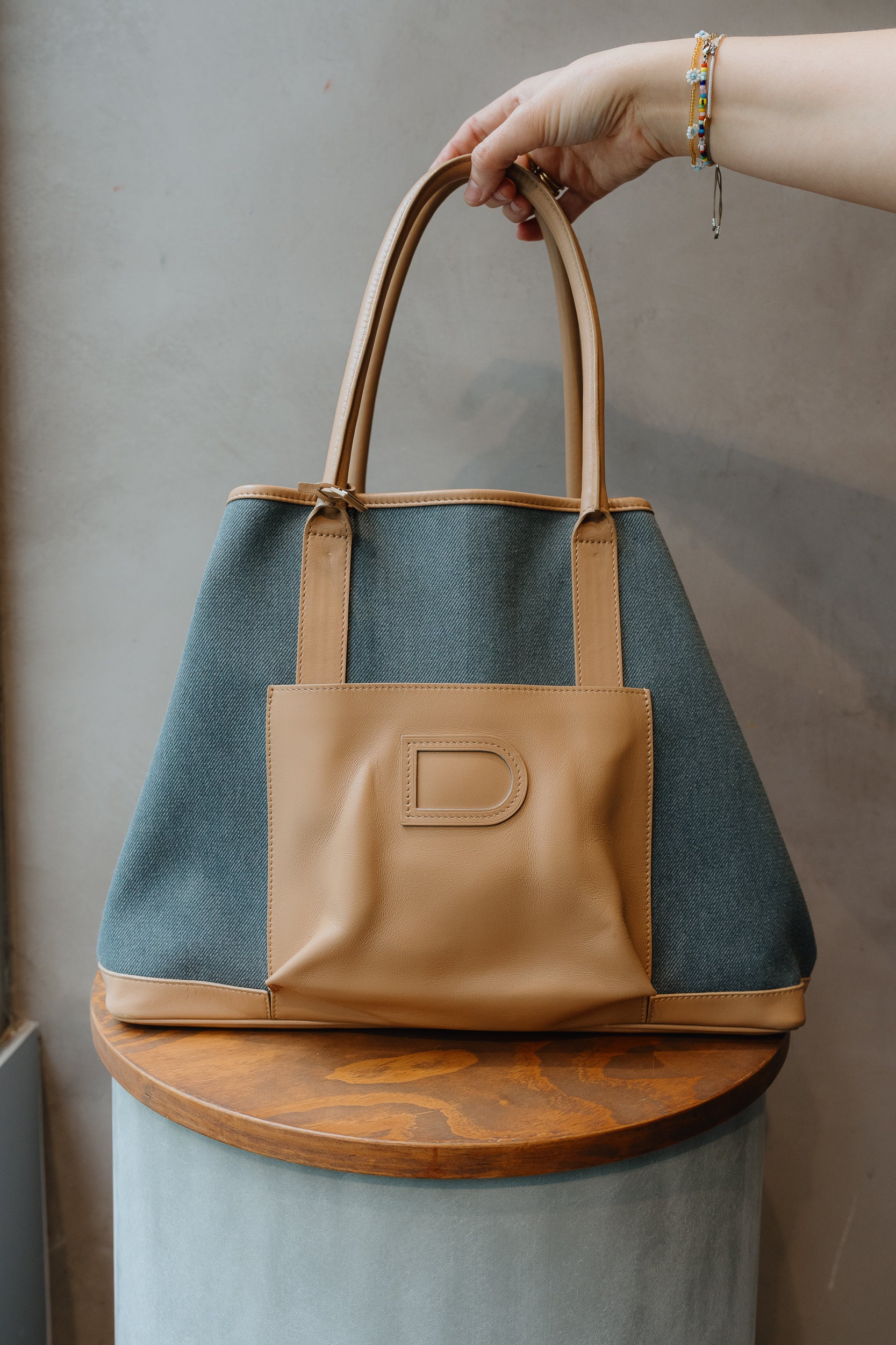 Delvaux Toile D & Leather Cabas Shoppe