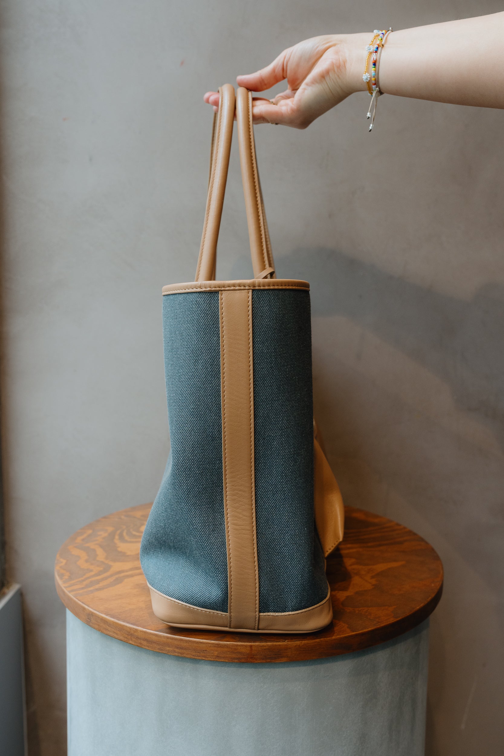 Delvaux Toile D & Leather Cabas Shoppe