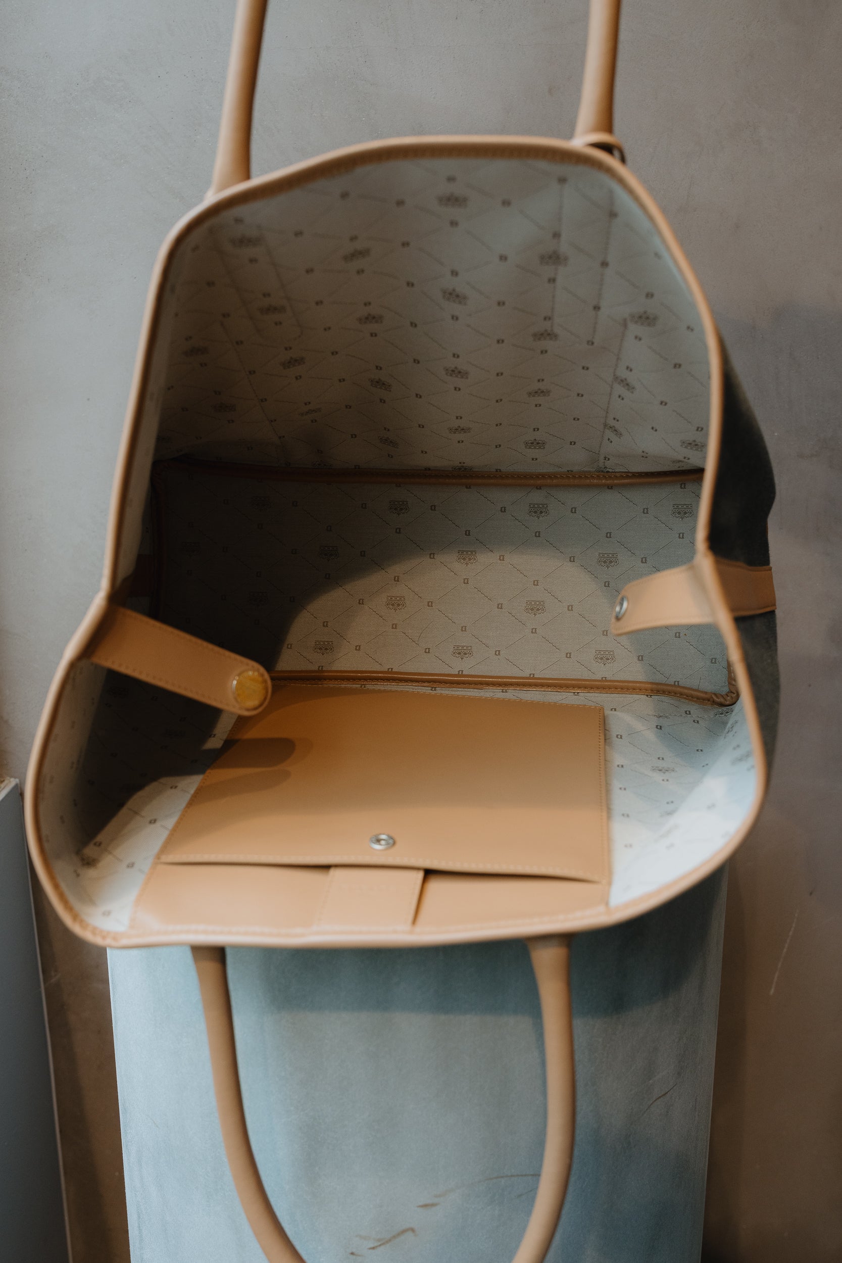 Delvaux Toile D & Leather Cabas Shoppe