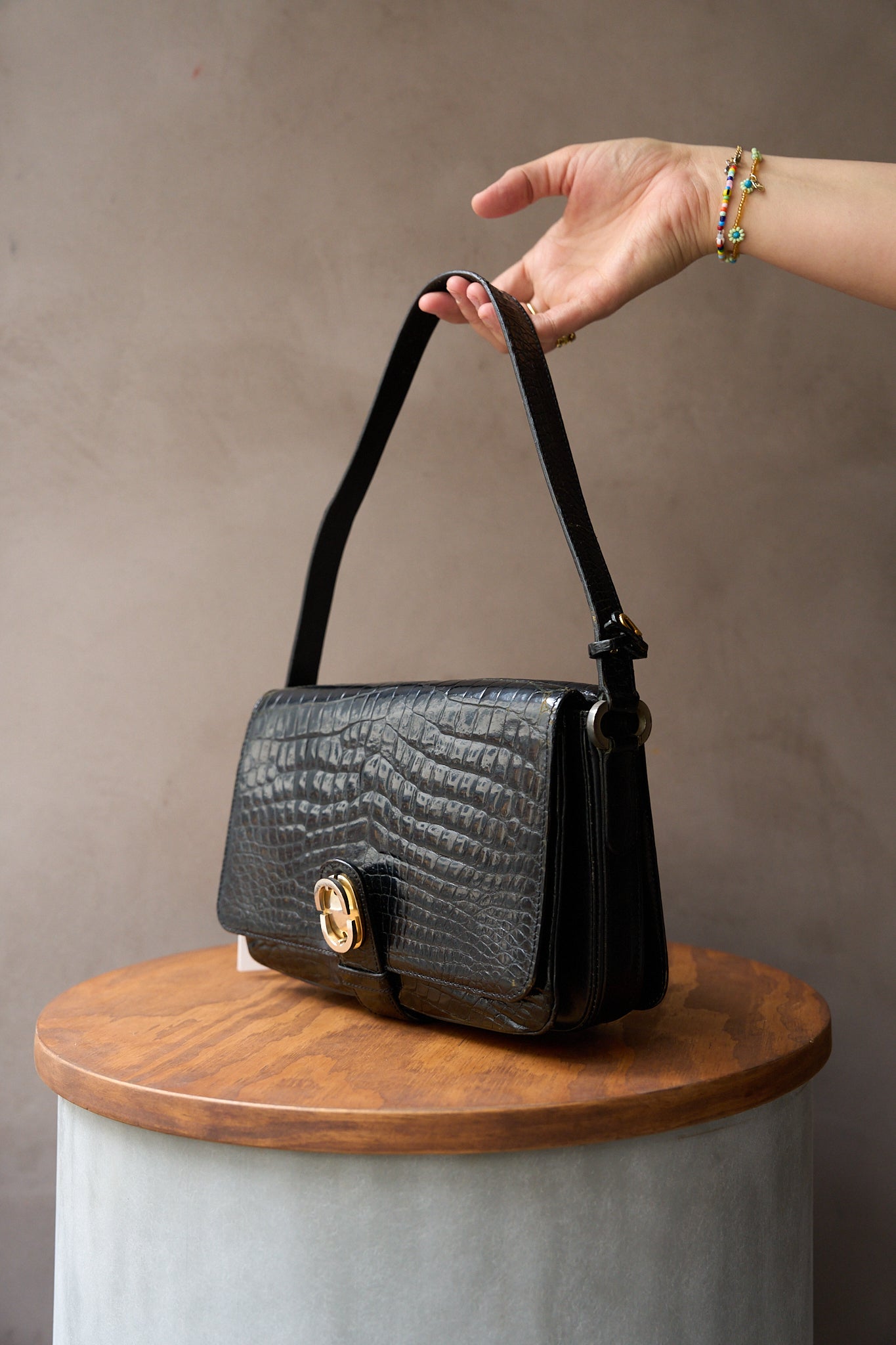 Delvaux Vintage Croco top handle bag