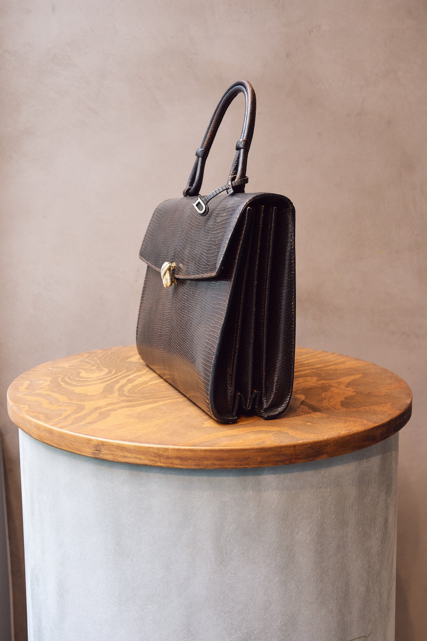Delvaux Vintage Lizard Leather Top Handle Bag