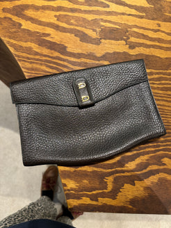 Delvaux brown grained leather clutch
