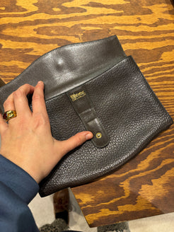Delvaux brown grained leather clutch