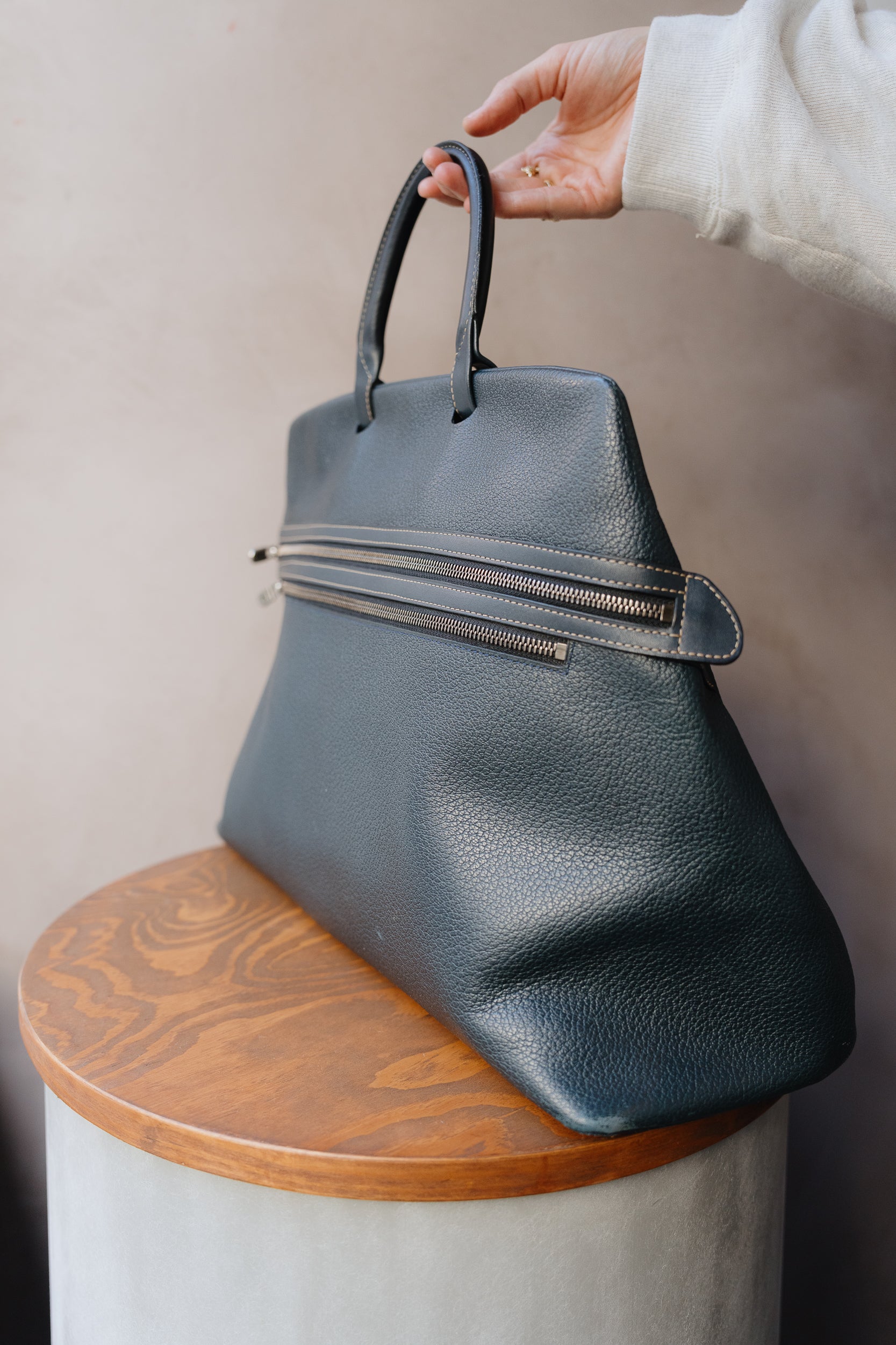 Deux de Delvaux Blue Tote Bag