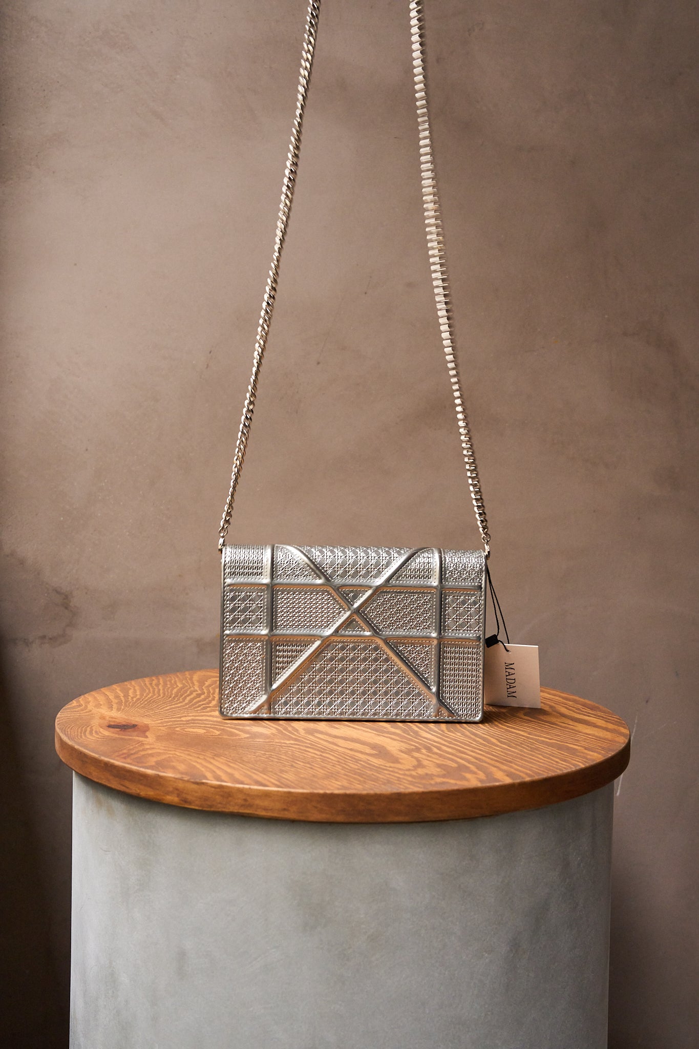 Christian Dior Silver Diorama Micro Cannage Wallet On Chain