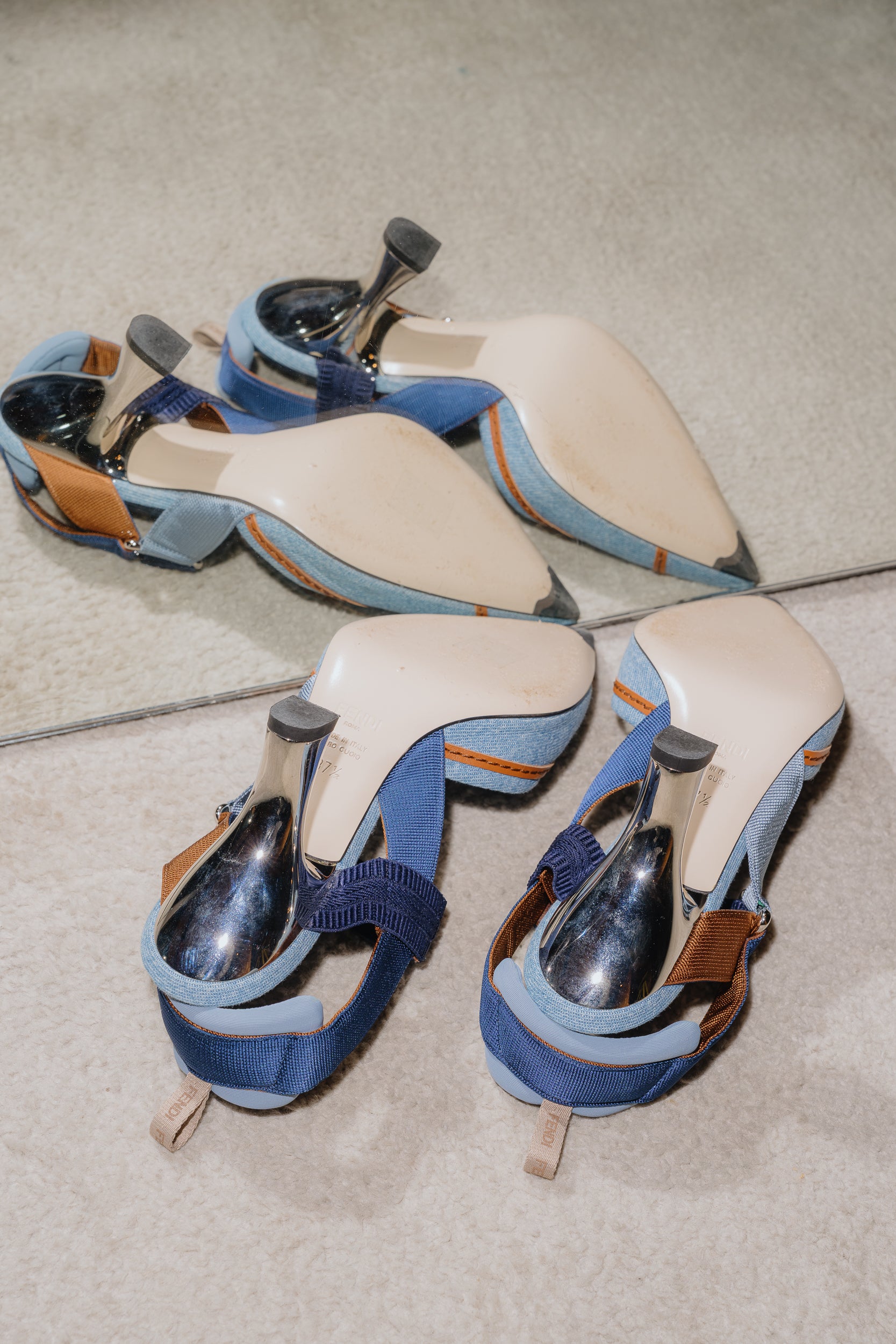 Fendi Colibrì Blue Denim High-Heeled Slingbacks