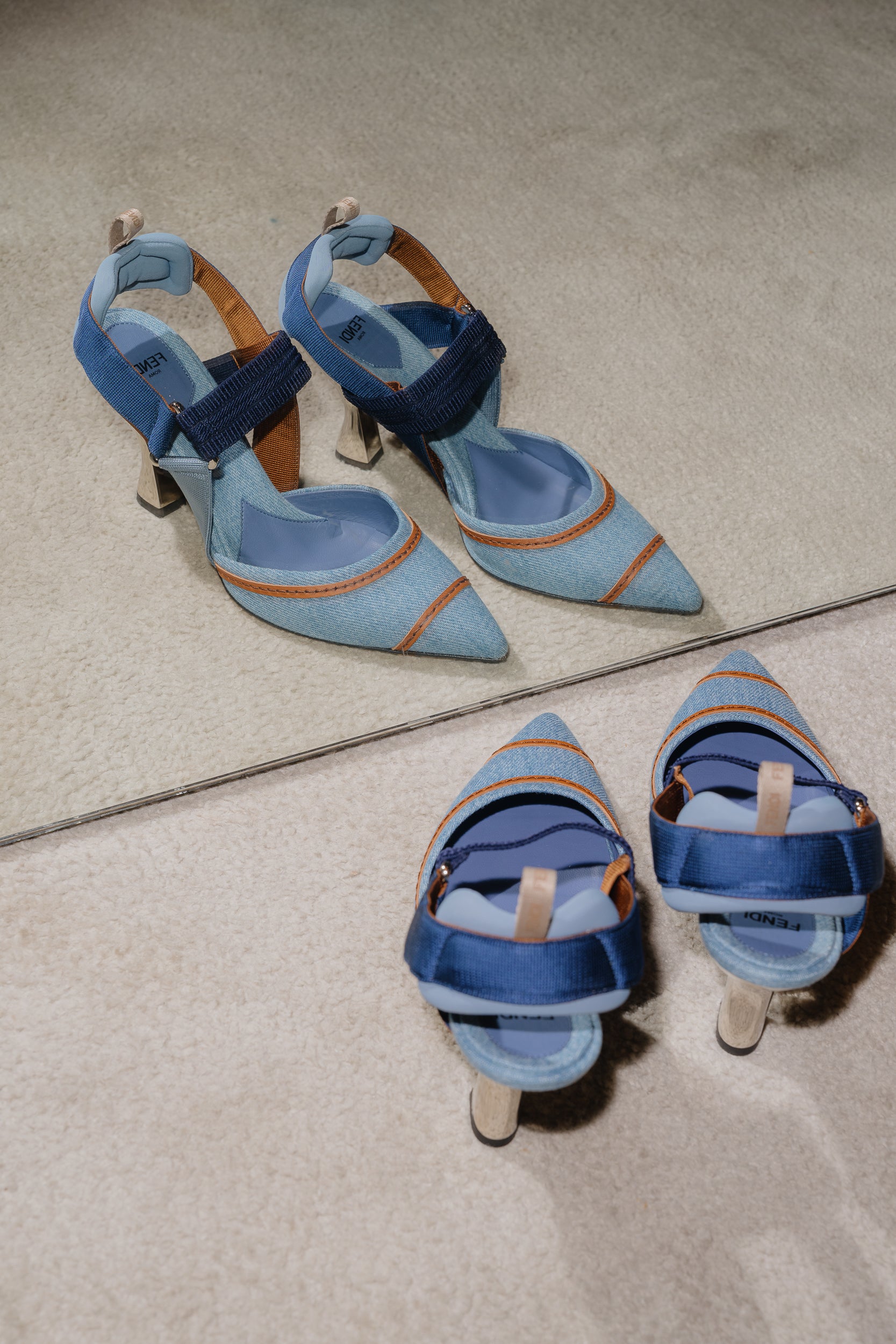 Fendi Colibrì Blue Denim High-Heeled Slingbacks