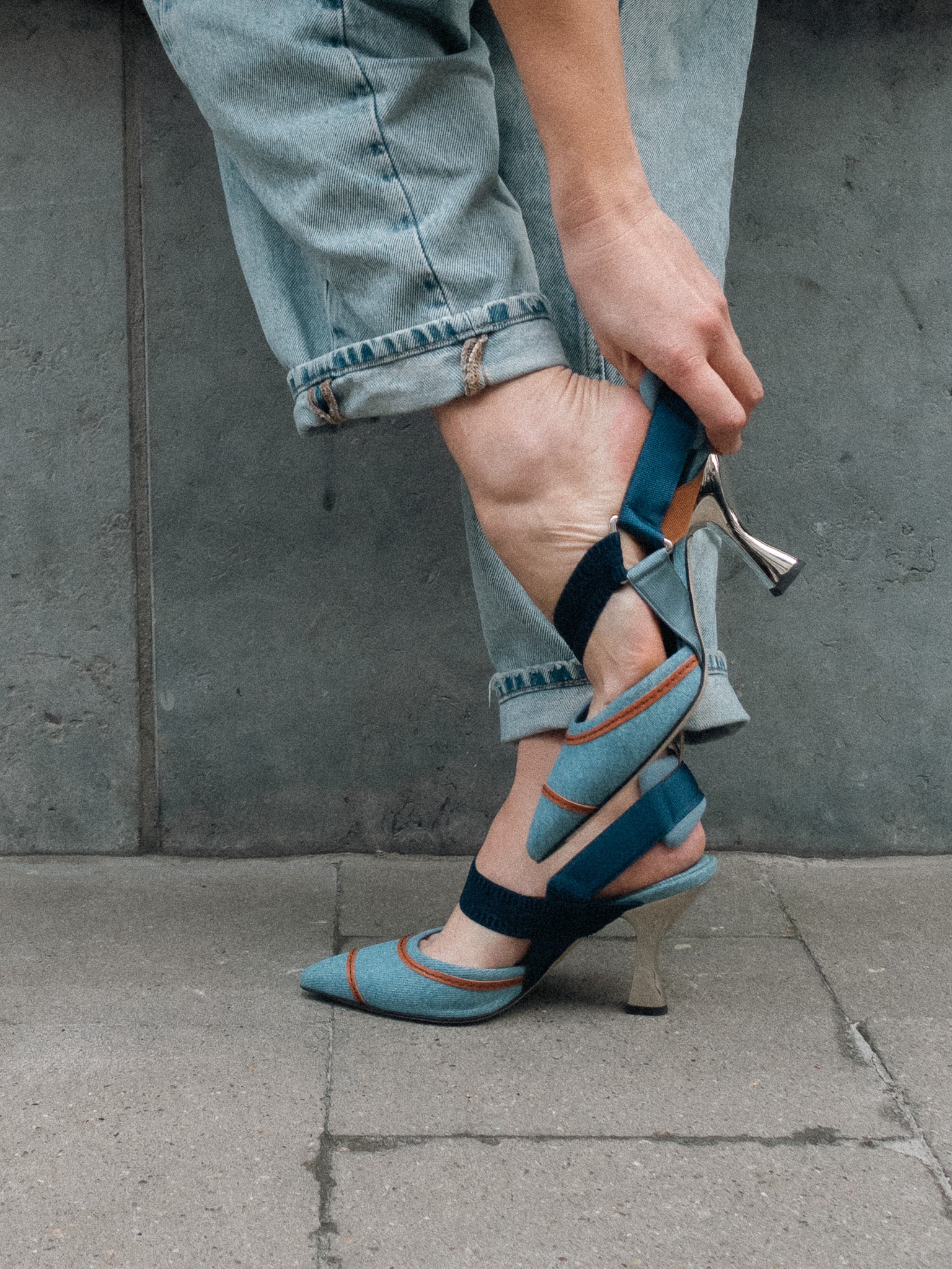 Fendi Colibrì Blue Denim High-Heeled Slingbacks
