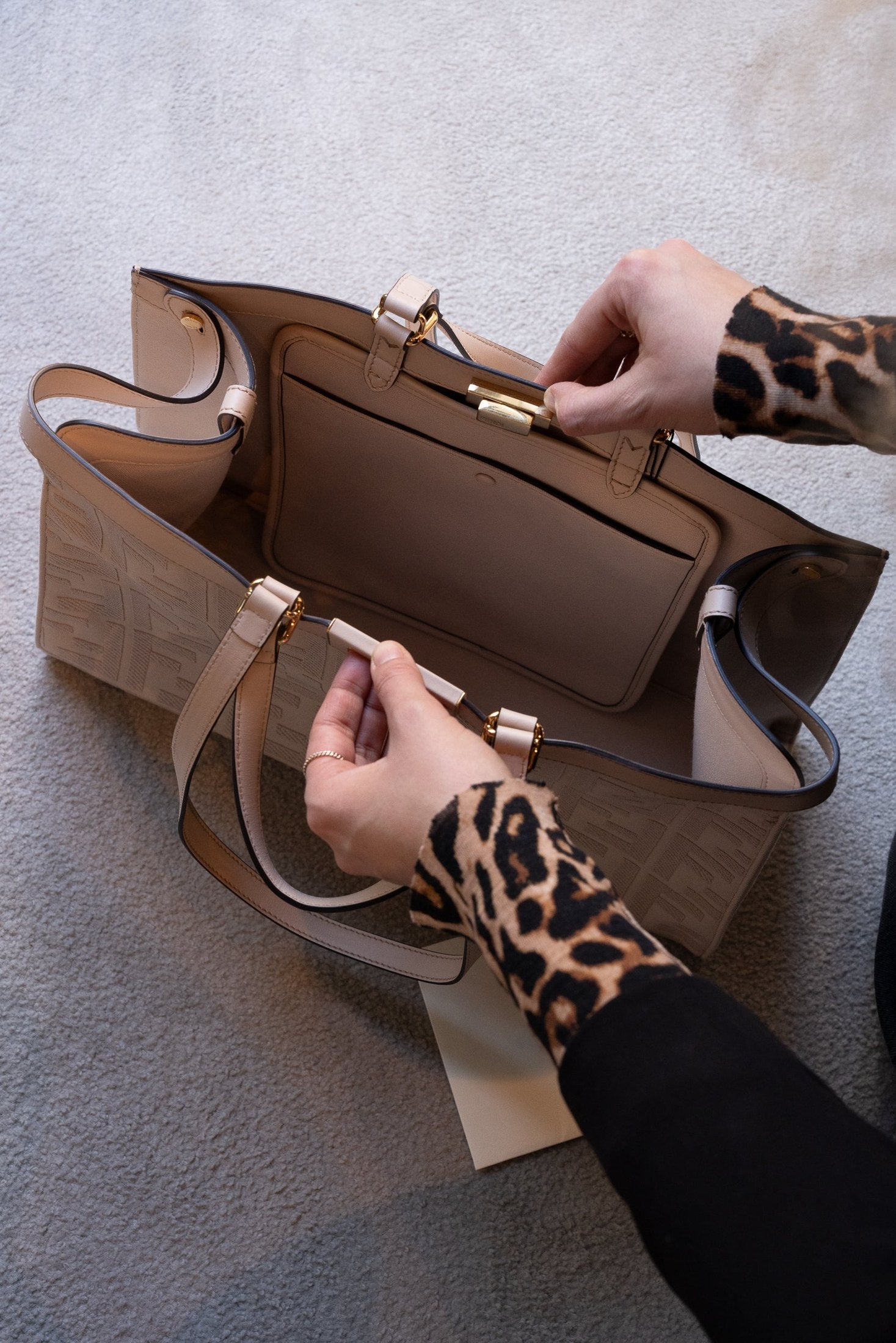 Fendi Pink Canvas Vitello King Medium Peekaboo X-Tote Bag