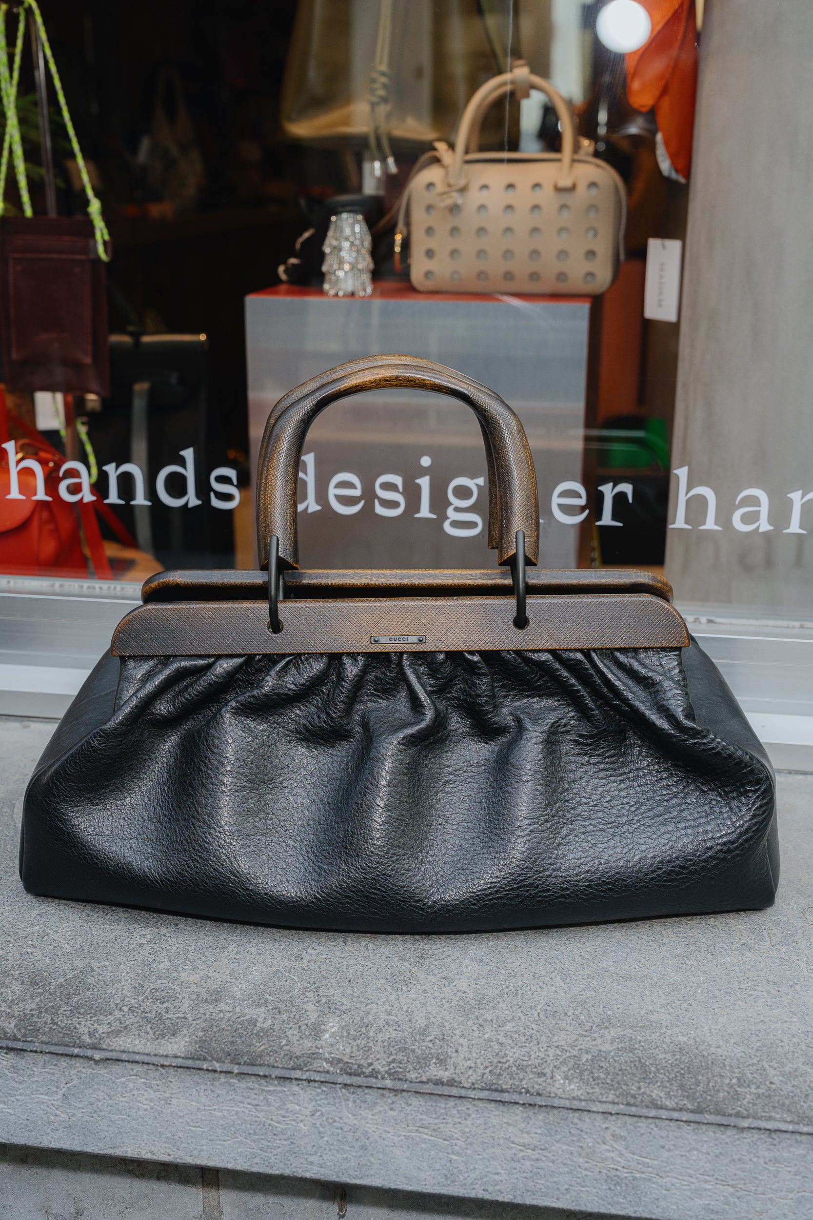 Gucci Black Buffalo Wood Handle Doctor Bag