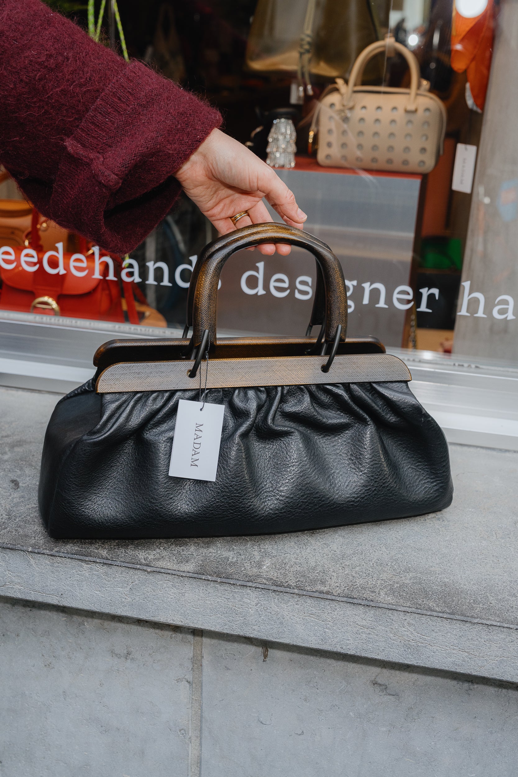 Gucci Black Buffalo Wood Handle Doctor Bag