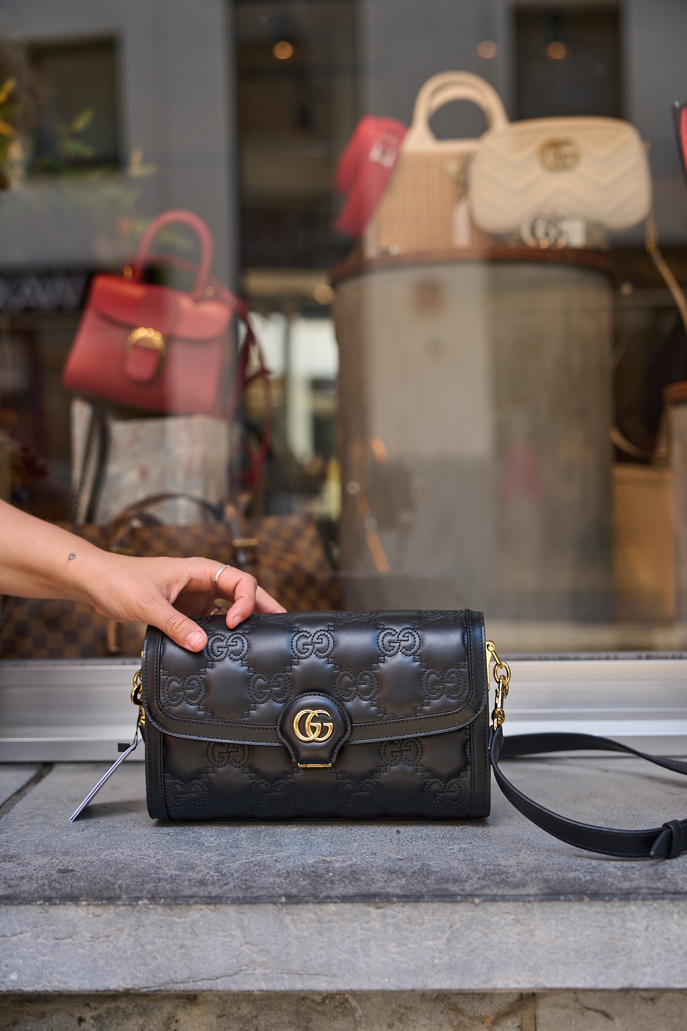 Gucci Black Matelassé Monogram Crossbody Bag