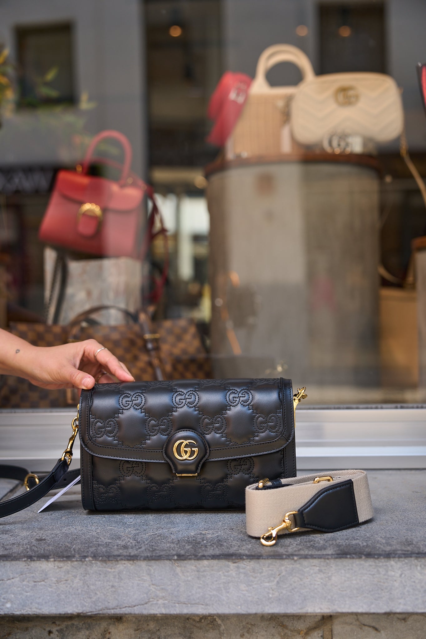 Gucci Black Matelassé Monogram Crossbody Bag