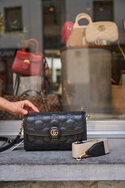Gucci Black Matelassé Monogram Crossbody Bag