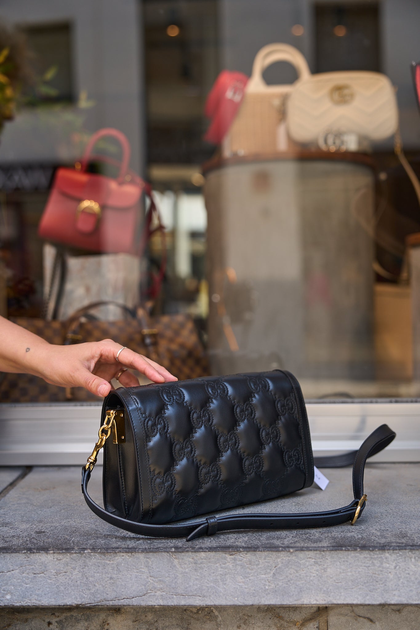 Gucci Black Matelassé Monogram Crossbody Bag