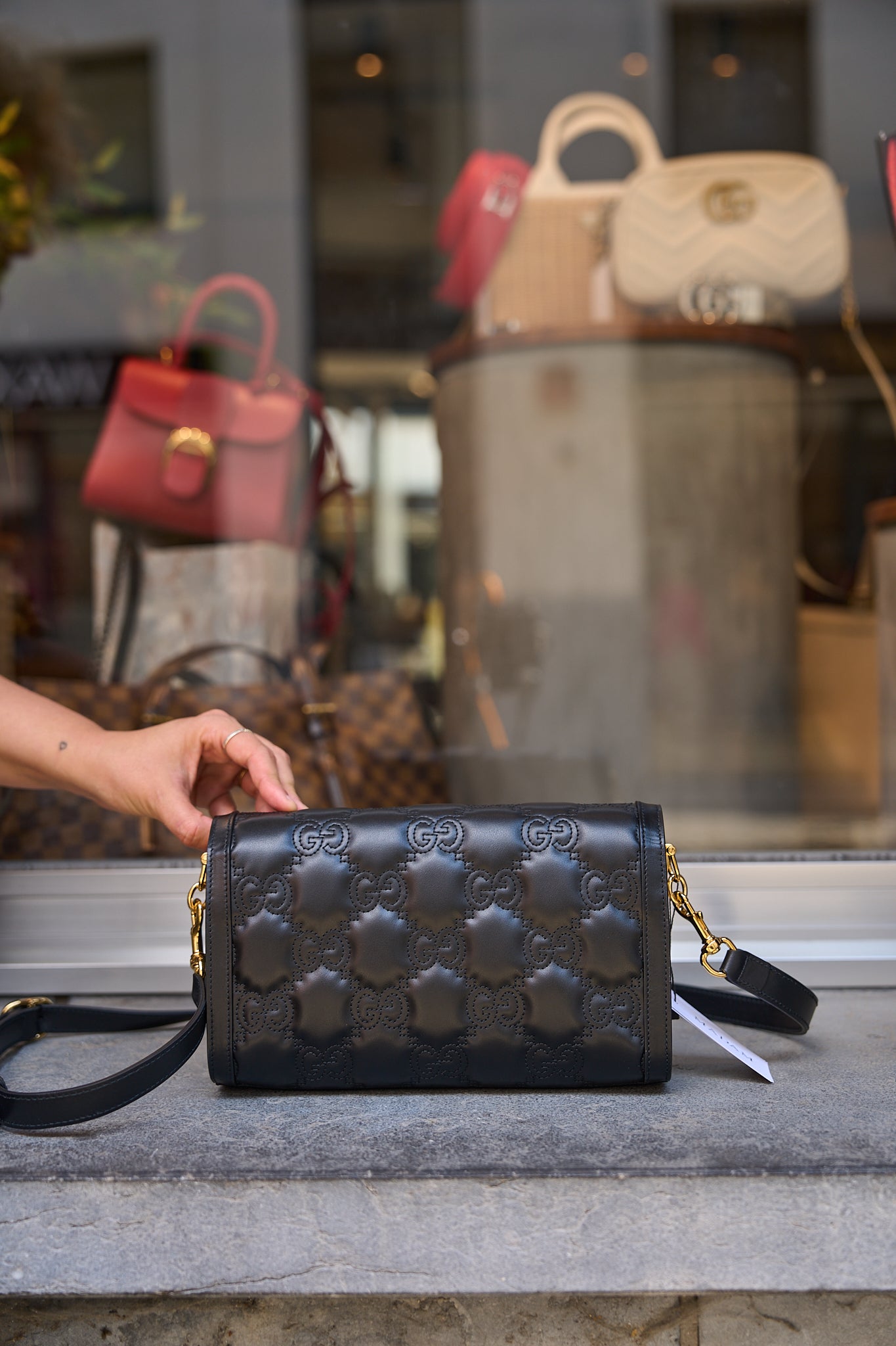 Gucci Black Matelassé Monogram Crossbody Bag