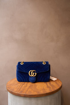 Gucci Blue Velvet GG Marmont Small Bag