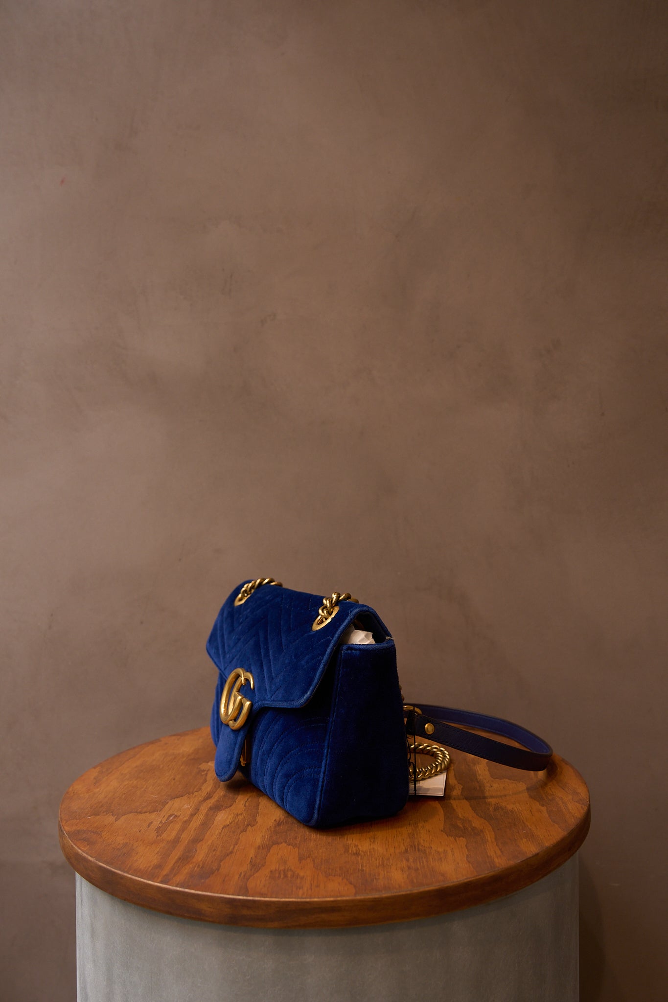 Gucci Blue Velvet GG Marmont Small Bag