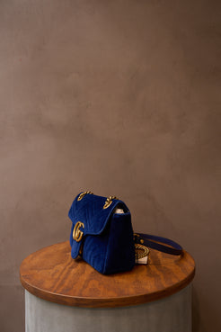 Gucci Blue Velvet GG Marmont Small Bag