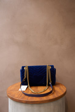 Gucci Blue Velvet GG Marmont Small Bag