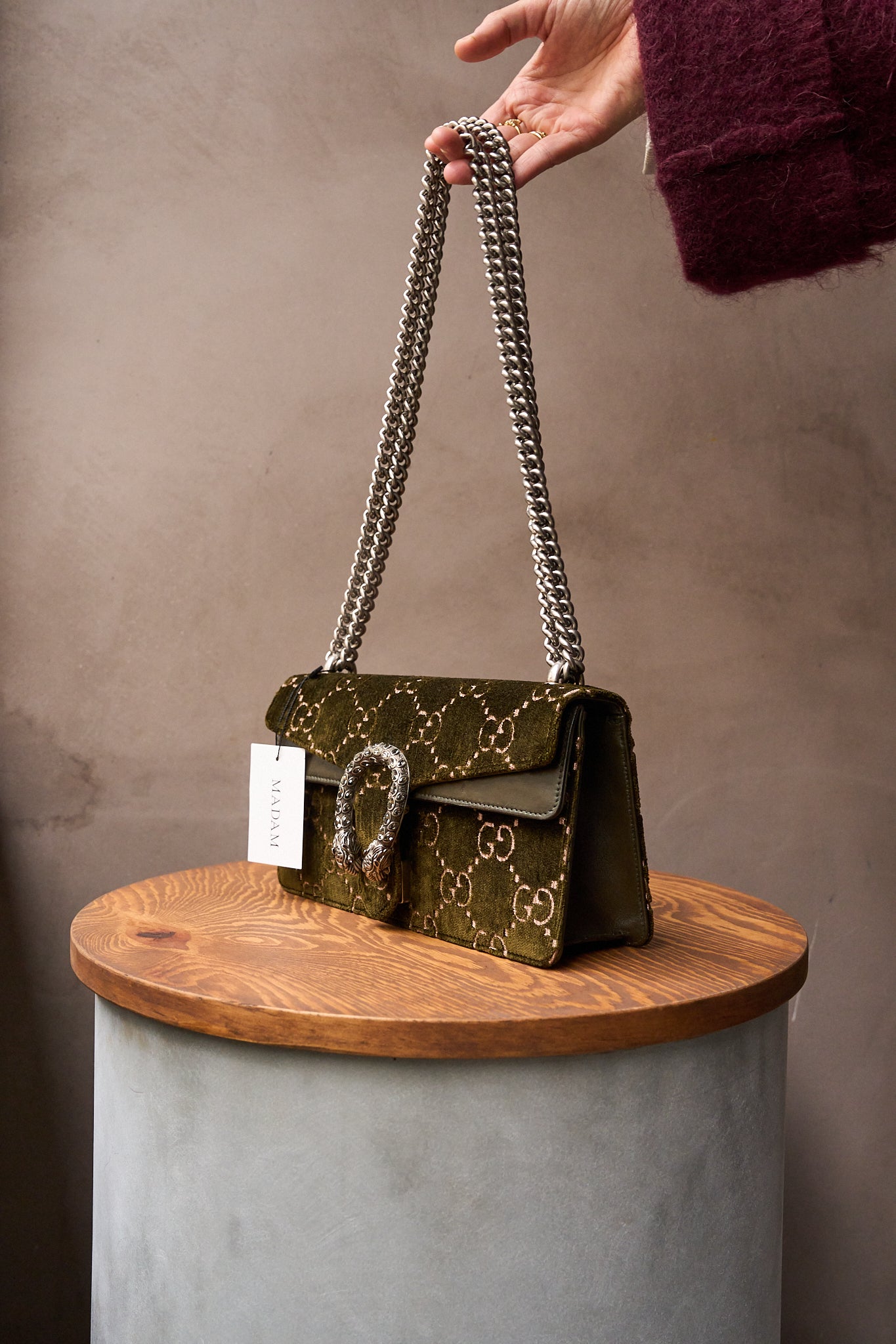 Gucci GG Dionysus Velvet Khaki Bag