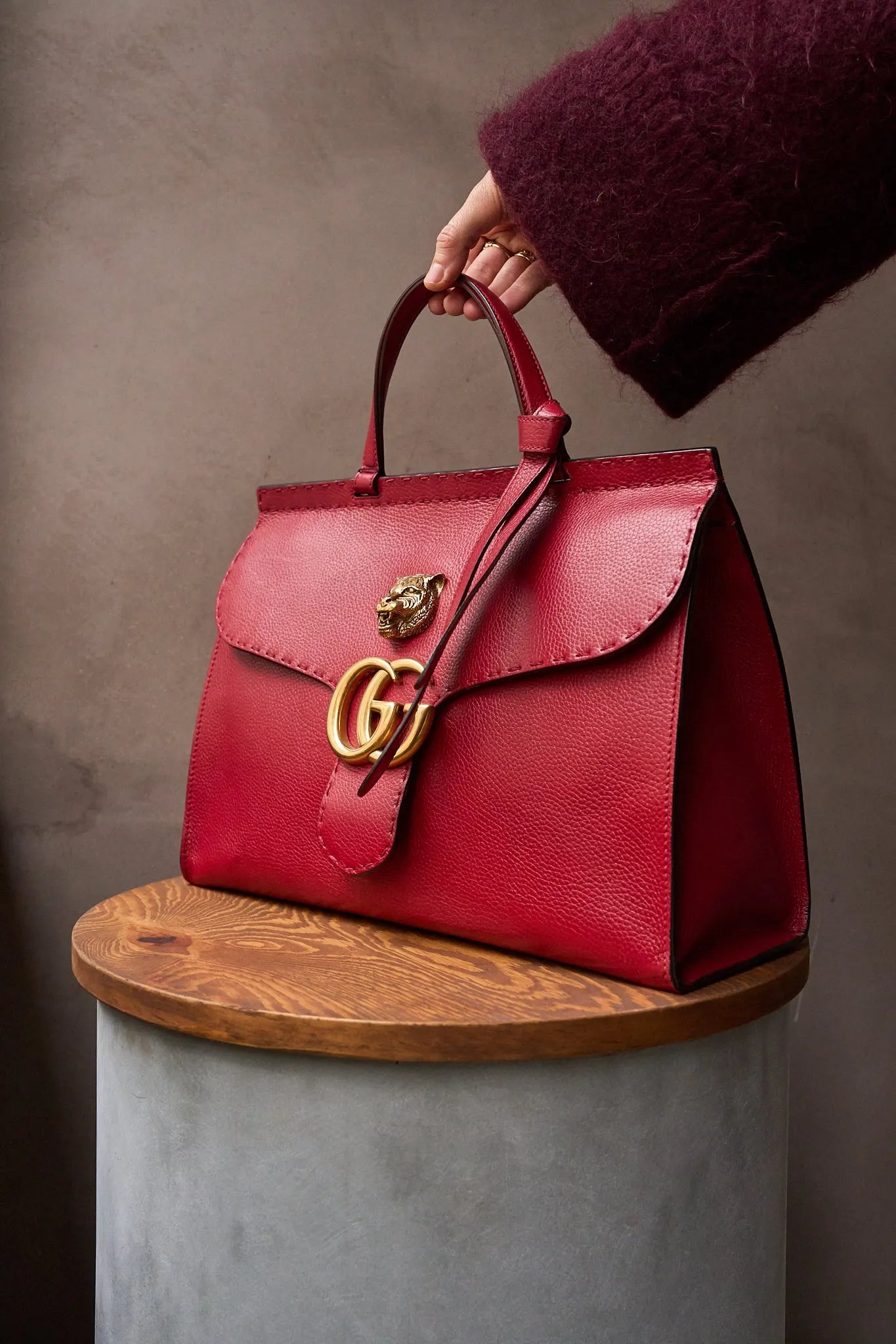 Gucci GG Marmont Animalier Red Top Handle Bag