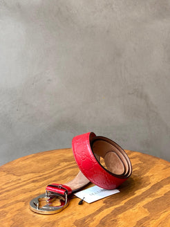 Gucci Red Embossed Belt with Silver Buckle