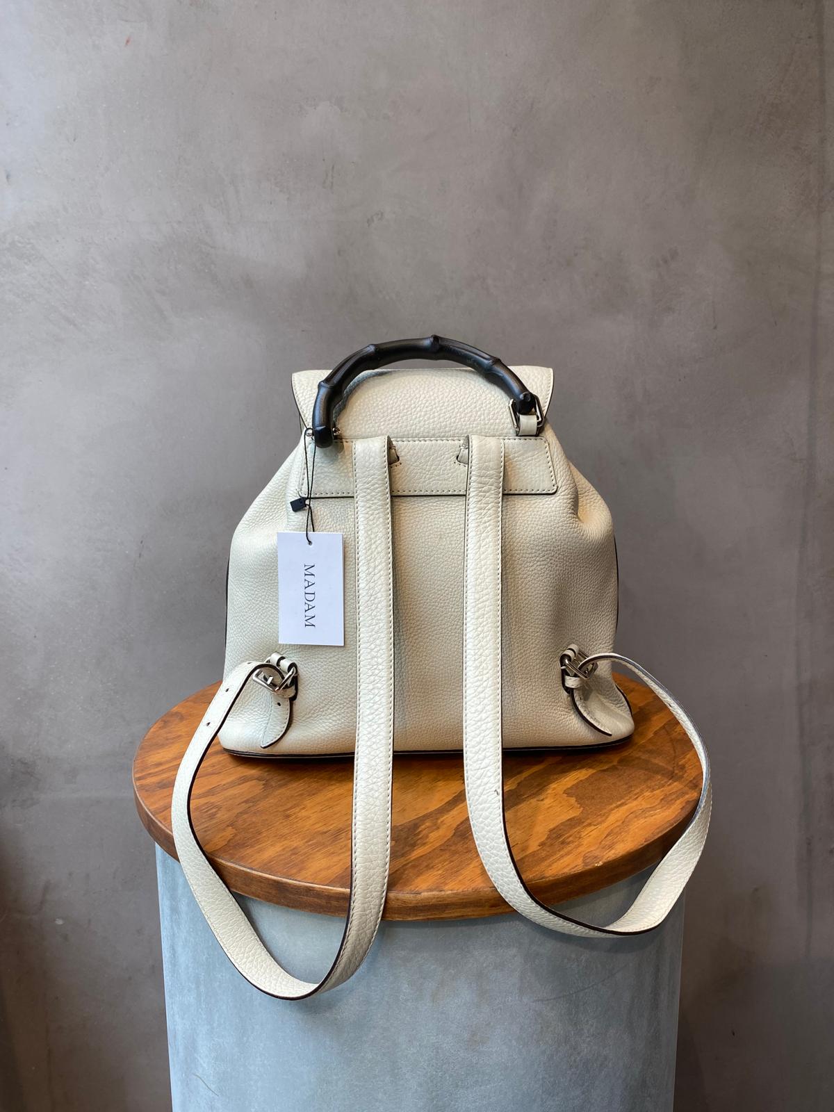 Gucci White Leather Bamboo Tassel Backpack