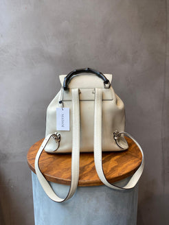 Gucci White Leather Bamboo Tassel Backpack