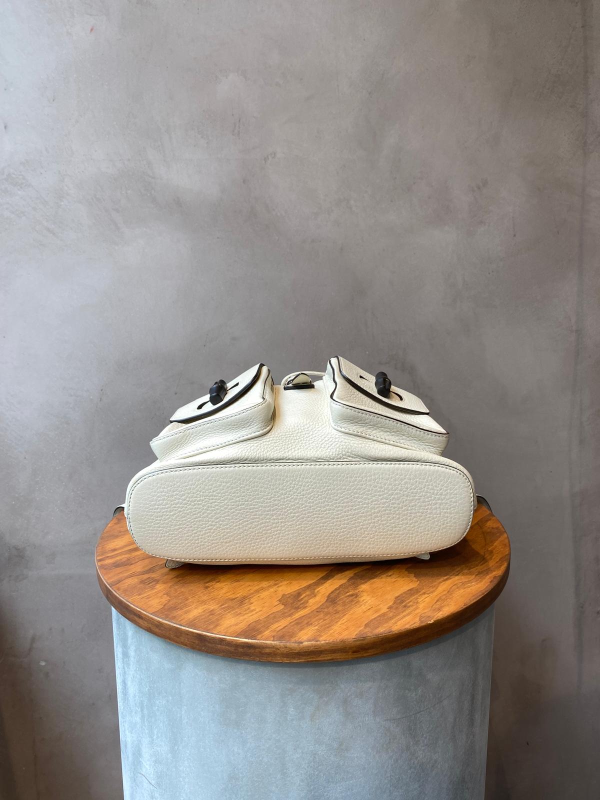 Gucci White Leather Bamboo Tassel Backpack