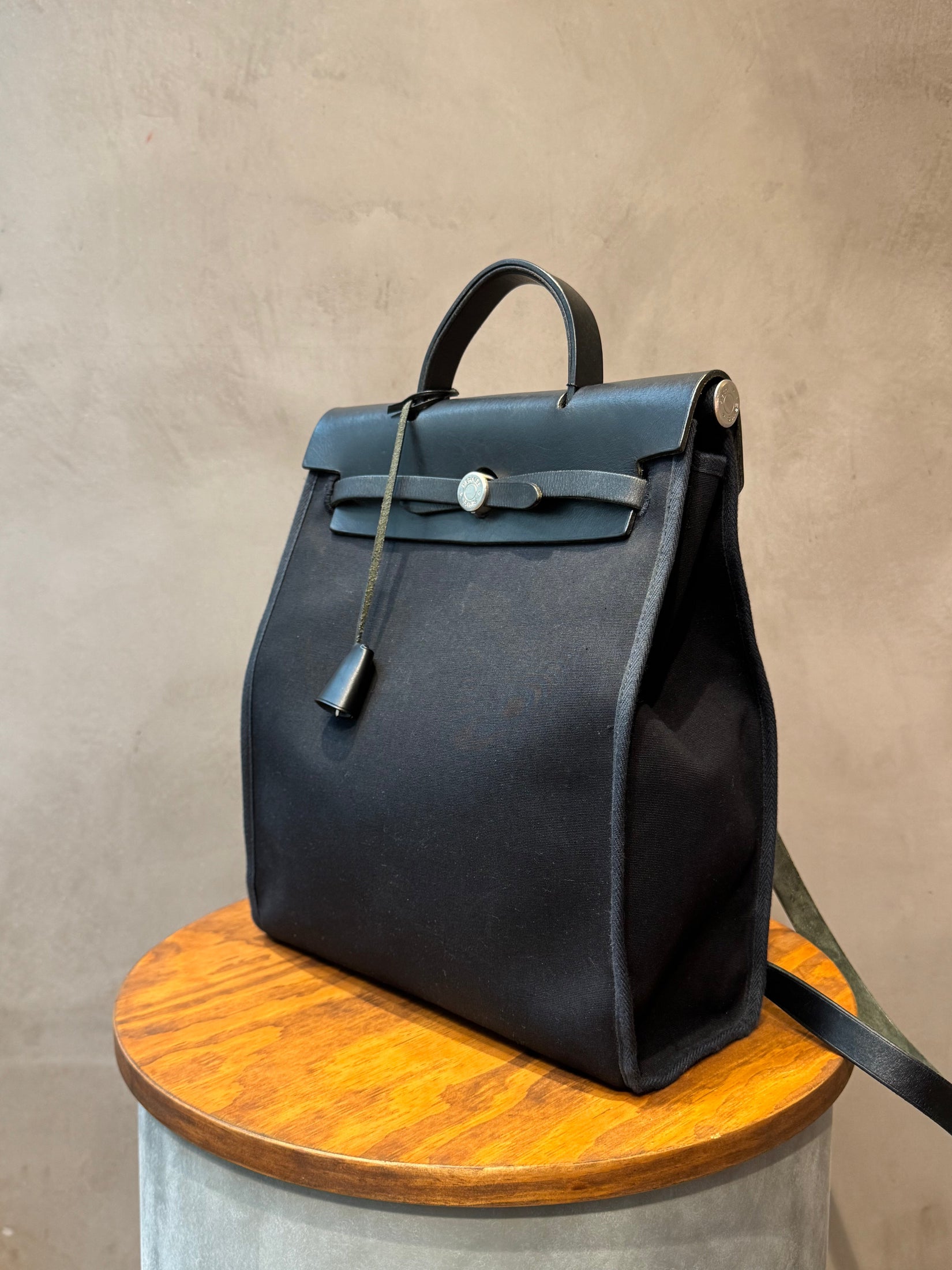 Hermès Black Herbag Backpack