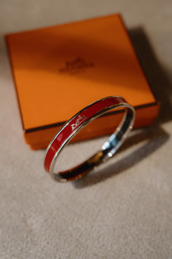 Hermès Enamel Bracelet in Red with Silver Trim