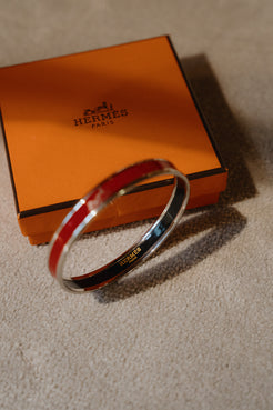 Hermès Enamel Bracelet in Red with Silver Trim